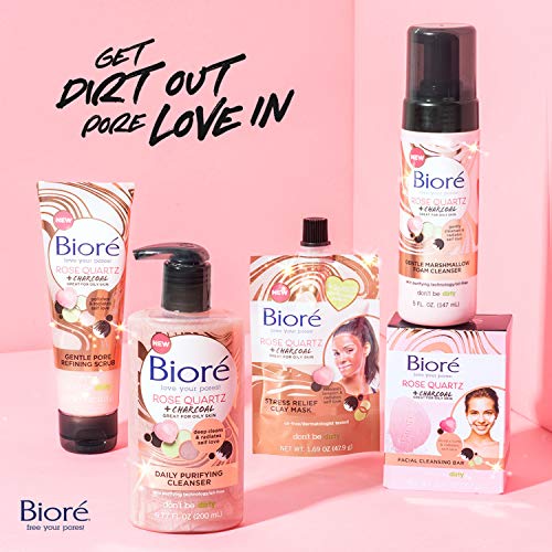 Bioré Rose Quartz + Charcoal Daily Purifying Cleanser, Oil Free Facial Cleanser Energizes Skin, Dermatologist Tested and Cruelty Free, 6.77 oz - Image 3