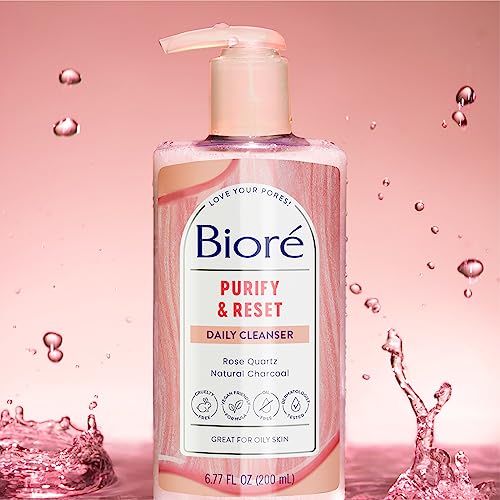 Bioré Rose Quartz + Charcoal Daily Purifying Cleanser, Oil Free Facial Cleanser Energizes Skin, Dermatologist Tested and Cruelty Free, 6.77 oz - Image 4