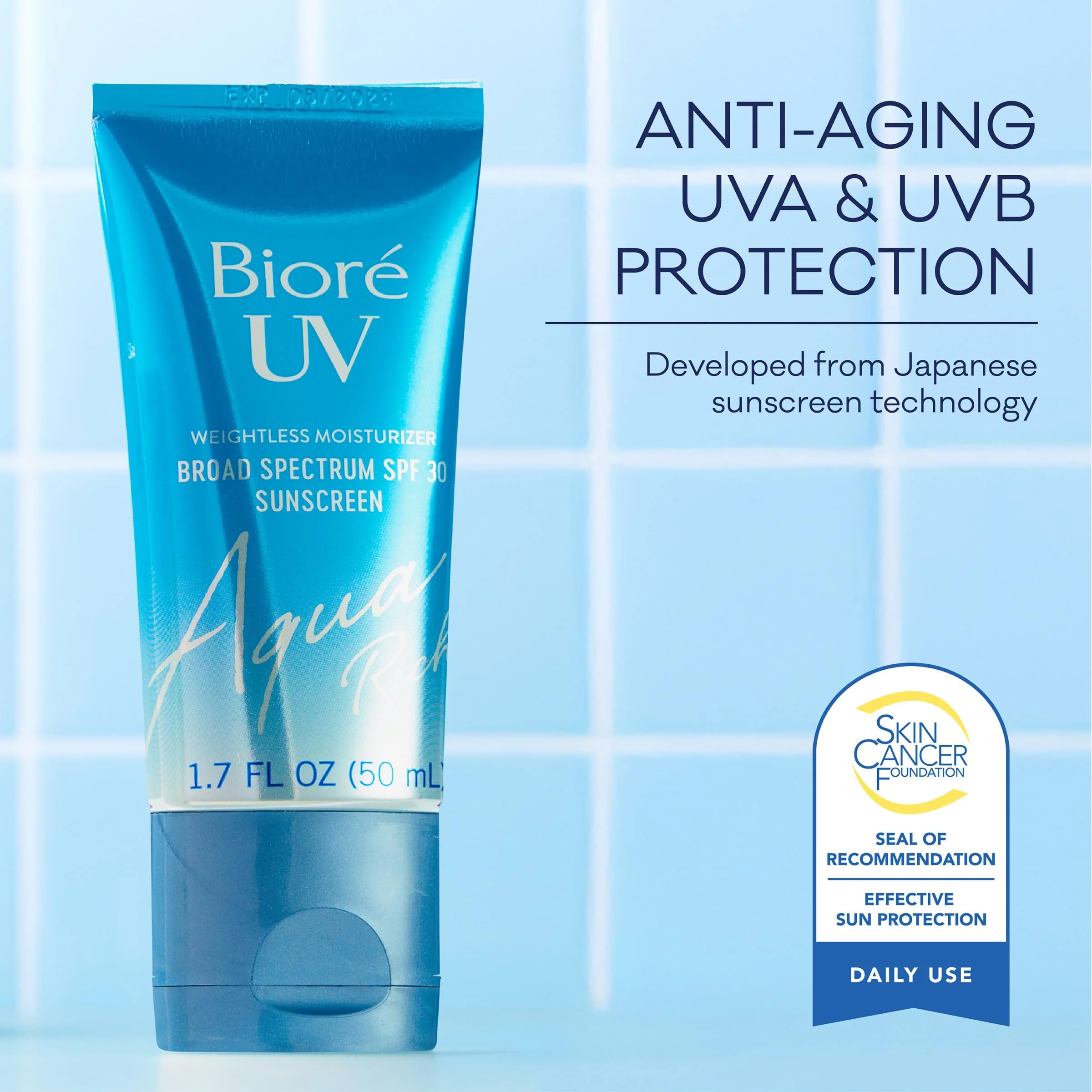 Biore UV Aqua Rich SPF 30 PA+++ Daily Moisturizer Sunscreen for Face, For Sensitive Skin, Oil Free, Hyaluronic Acid, Vegan, Oxybenzone & Octinoxate Free, Dermatologist Tested, 1.7 Oz - Image 4