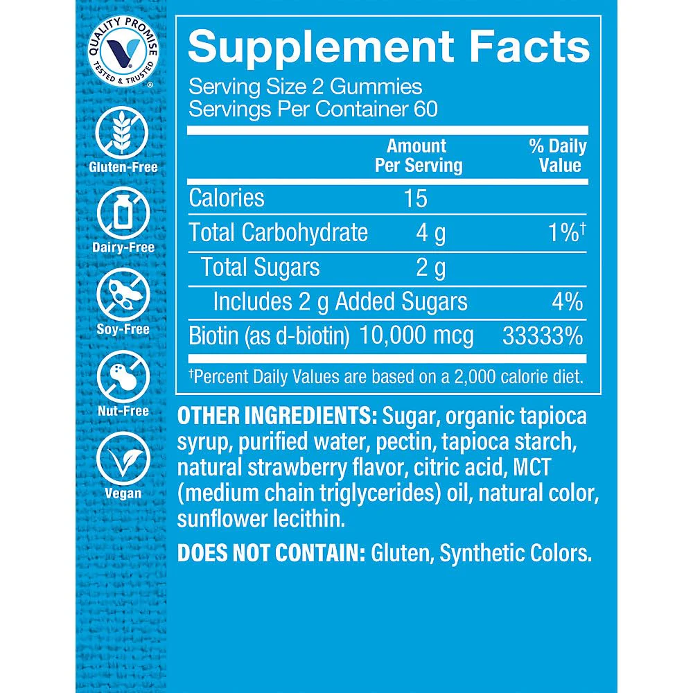 Biotin Gummies a" Hair, Skin, & Nails Support a" 10,000 MCG a" Strawberry (120 Gummies) - Image 4