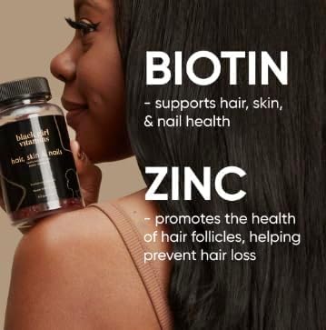 Black Girl Vitamins - Hair, Skin, and Nails Gummies with Biotin (6000 mcg), Zinc, Gelatin Free, Vitamin A, and Vitamin E - Gluten-Free. Made in The USA (Passion Fruit, 60 Count) 30 Day Supply - Image 3