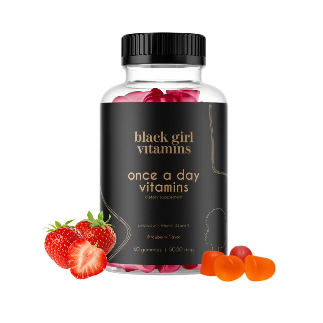 Black Girl Vitamins Once a Day - Womens Multivitamin Gummy - Vitamin A, B, C, E and Zinc. Multivitamin for Women, Immune Support. Vegan, Gluten-Free. Made in The USA (30 Day Supply, Strawberry)
