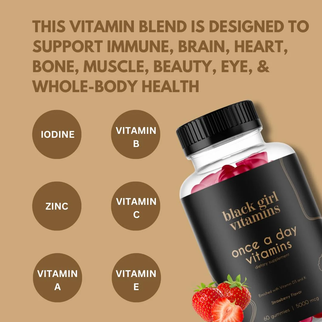 Black Girl Vitamins Once a Day - Womens Multivitamin Gummy - Vitamin A, B, C, E and Zinc. Multivitamin for Women, Immune Support. Vegan, Gluten-Free. Made in The USA (30 Day Supply, Strawberry) - Image 3