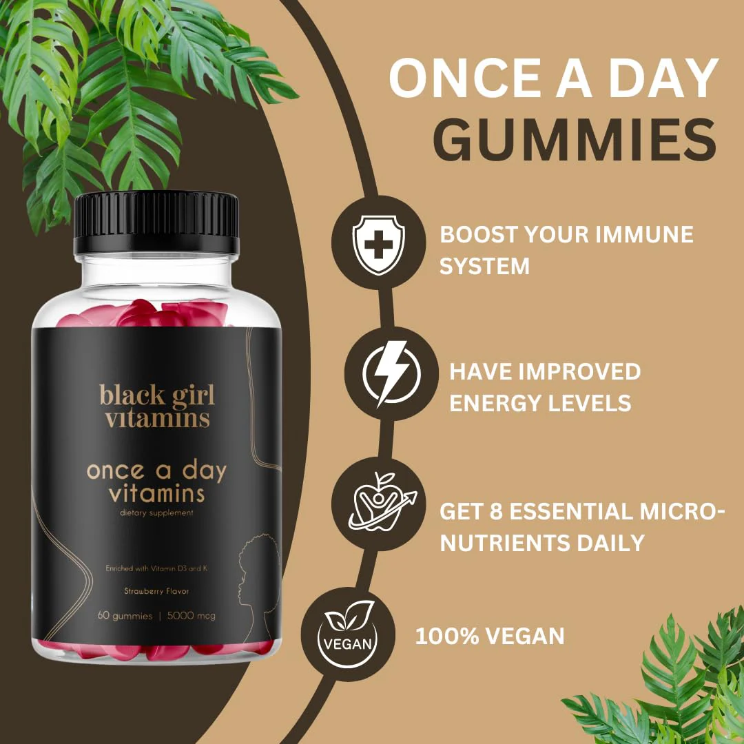Black Girl Vitamins Once a Day - Womens Multivitamin Gummy - Vitamin A, B, C, E and Zinc. Multivitamin for Women, Immune Support. Vegan, Gluten-Free. Made in The USA (30 Day Supply, Strawberry) - Image 4