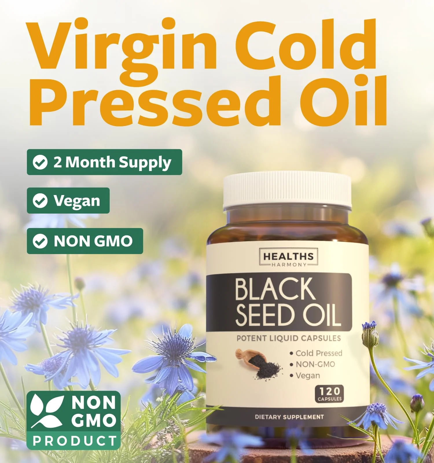 Black Seed Oil - 120 Softgel Capsules Skin Health (Non-GMO & Vegan) Cold-Pressed Nigella Sativa Producing Pure Black Cumin Seed Oil with Vitamin E - 500mg Each, 1000mg Per 2 Capsule Serving - Image 9