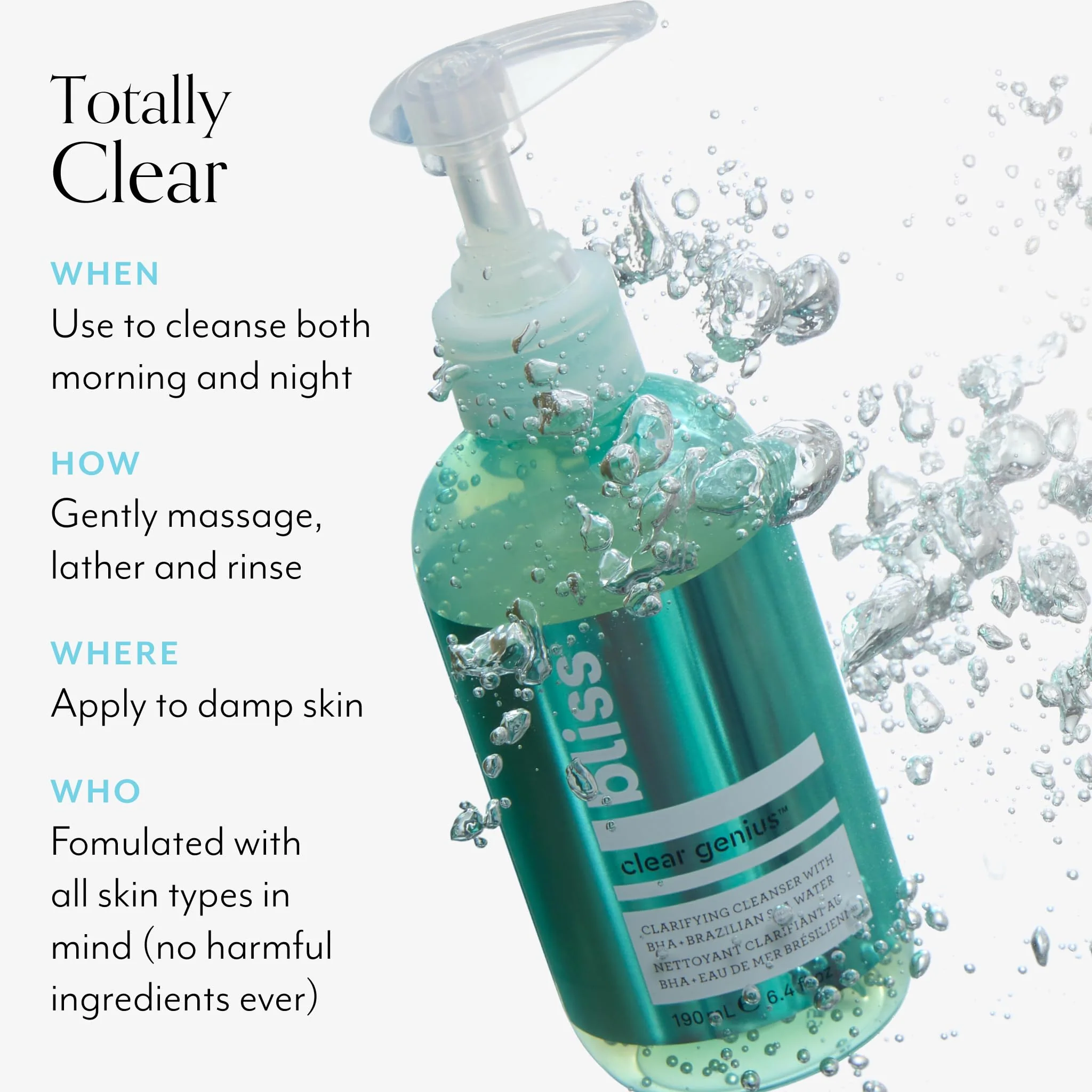 Bliss Clear Genius Clarifying Gel Cleanser – 6.4 Fl Oz – Salicylic Acid BHA to Purify Pores, Remove Excess Oil & Dirt – Non-Drying, Vegan & Cruelty-Free – Tea Tree Scent – Suitable For All Skin Types - Image 4