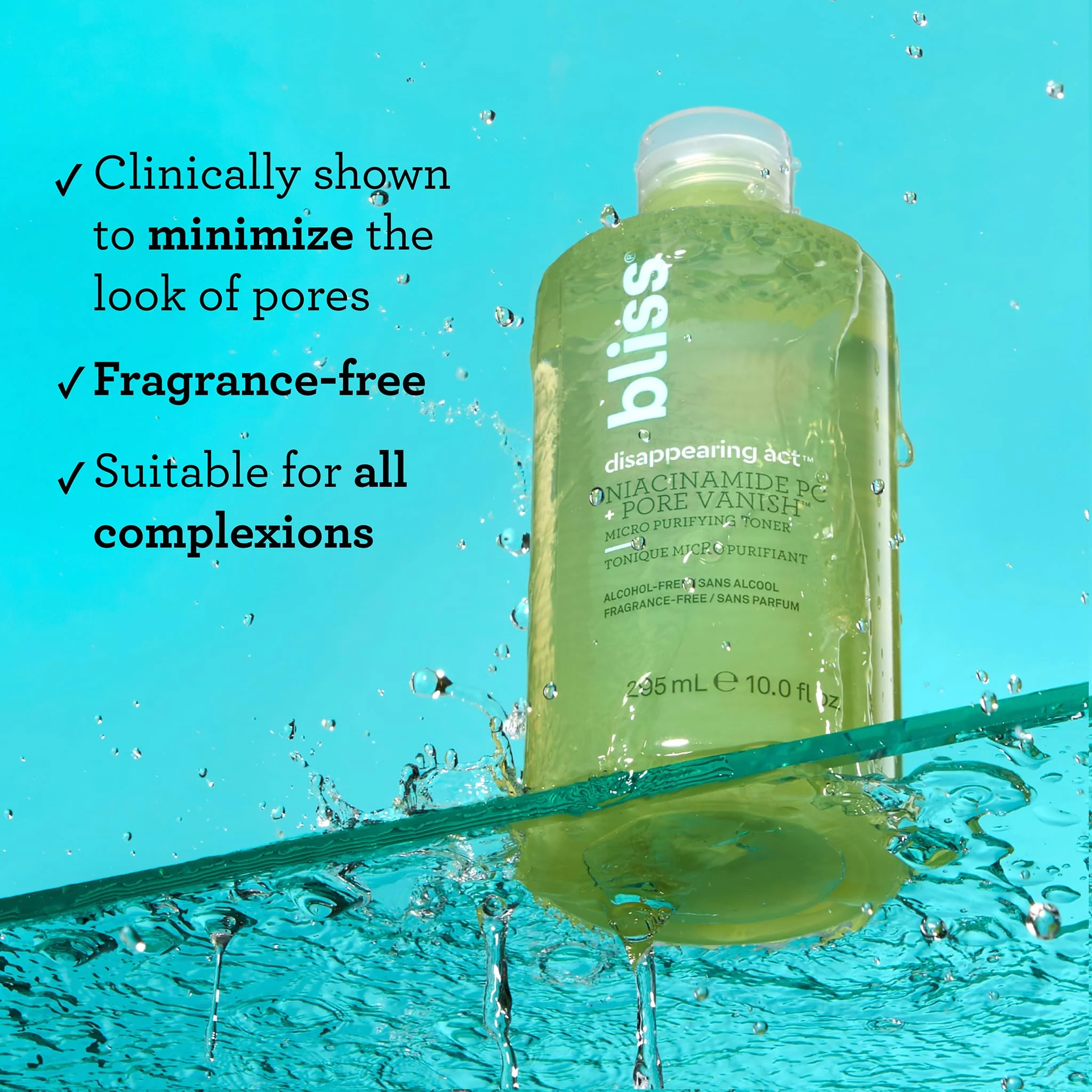 Bliss Disappearing Act Niacinamide Toner - 10 Fl Oz - Pore Vanish Complex - Purifies and Minimizes Pores - Alcohol-Free Face Toner - Clean - Vegan & Cruelty Free - Image 7