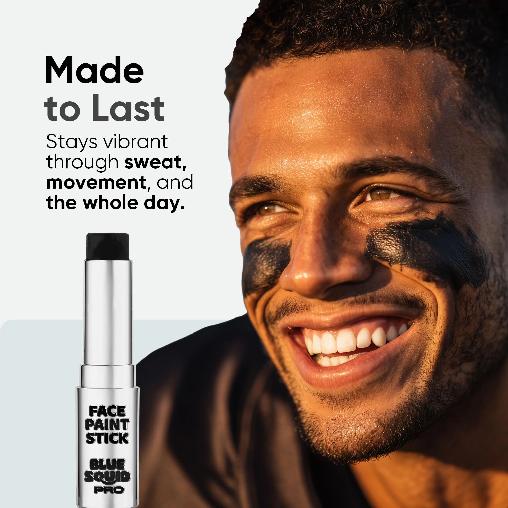 Blue Squid PRO Black Face Paint Stick - Waterproof Body Paint for Adults & Kids Eye Black Baseball, Eyeblack Softball - Vegan Hypoallergenic Twist-Up Non-Toxic Makeup Stick for Cosplay, Sports & SFX - Image 2