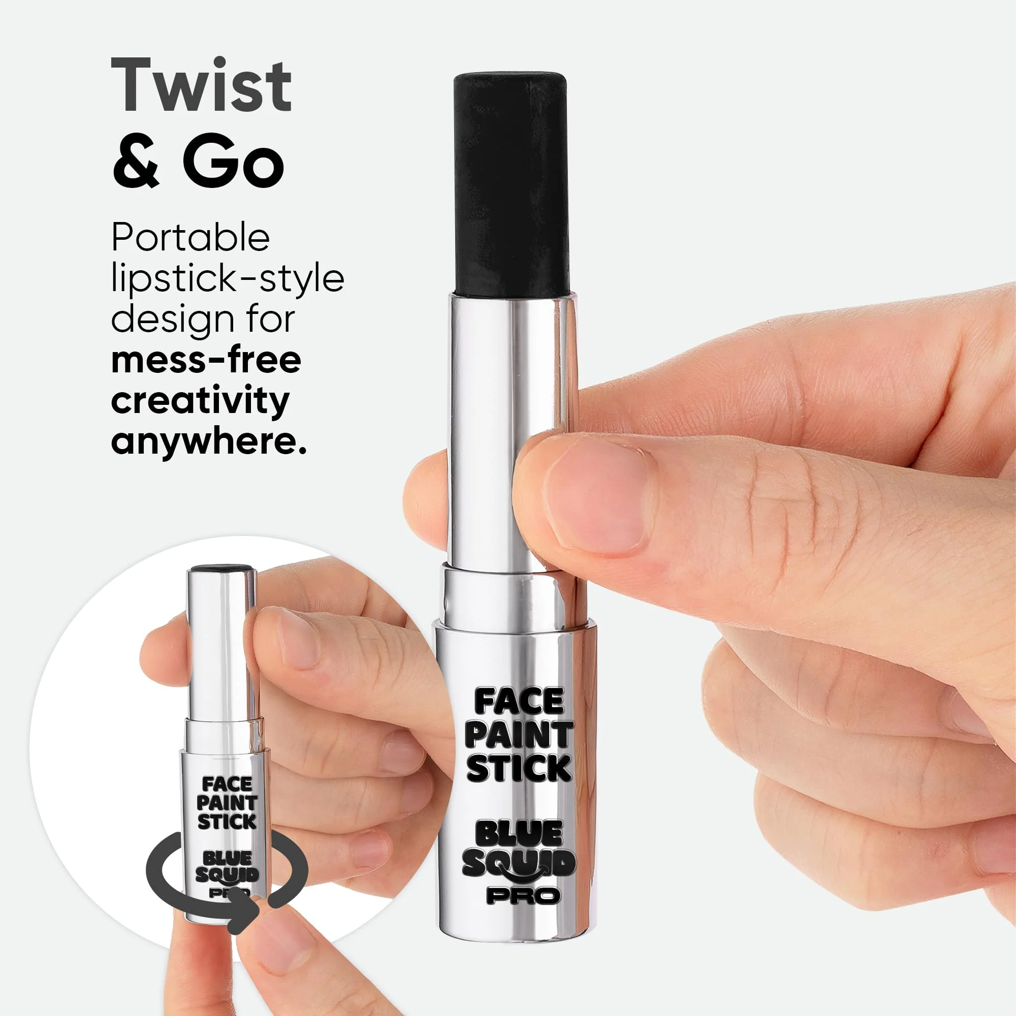 Blue Squid PRO Black Face Paint Stick - Waterproof Body Paint for Adults & Kids Eye Black Baseball, Eyeblack Softball - Vegan Hypoallergenic Twist-Up Non-Toxic Makeup Stick for Cosplay, Sports & SFX - Image 4