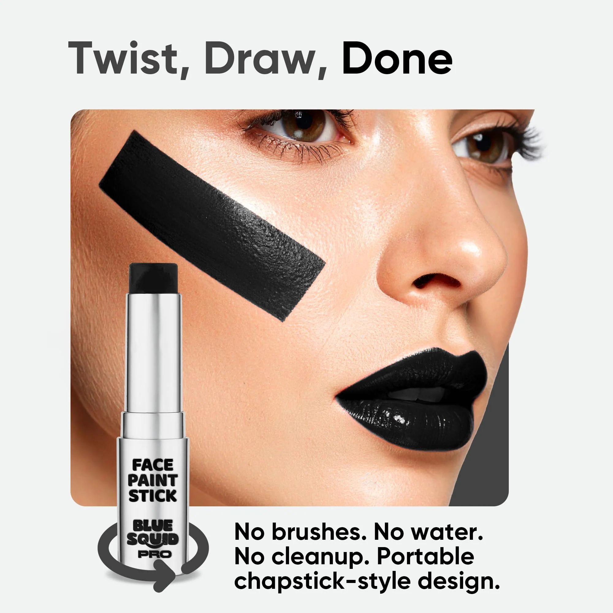 Blue Squid PRO Black Face Paint Stick - Waterproof Body Paint for Adults & Kids Eye Black Baseball, Eyeblack Softball - Vegan Hypoallergenic Twist-Up Non-Toxic Makeup Stick for Cosplay, Sports & SFX - Image 5