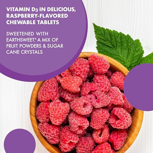 Bluebonnet Nutrition Earth Sweet Vitamin D3 2000 IU Chewable Tablets, Aids in Muscle and Skeletal Growth, D3, Non GMO, Gluten, Free, Soy Free, Milk Free, Kosher, 90 Chewable Tablets, Raspberry Flavor - Image 6