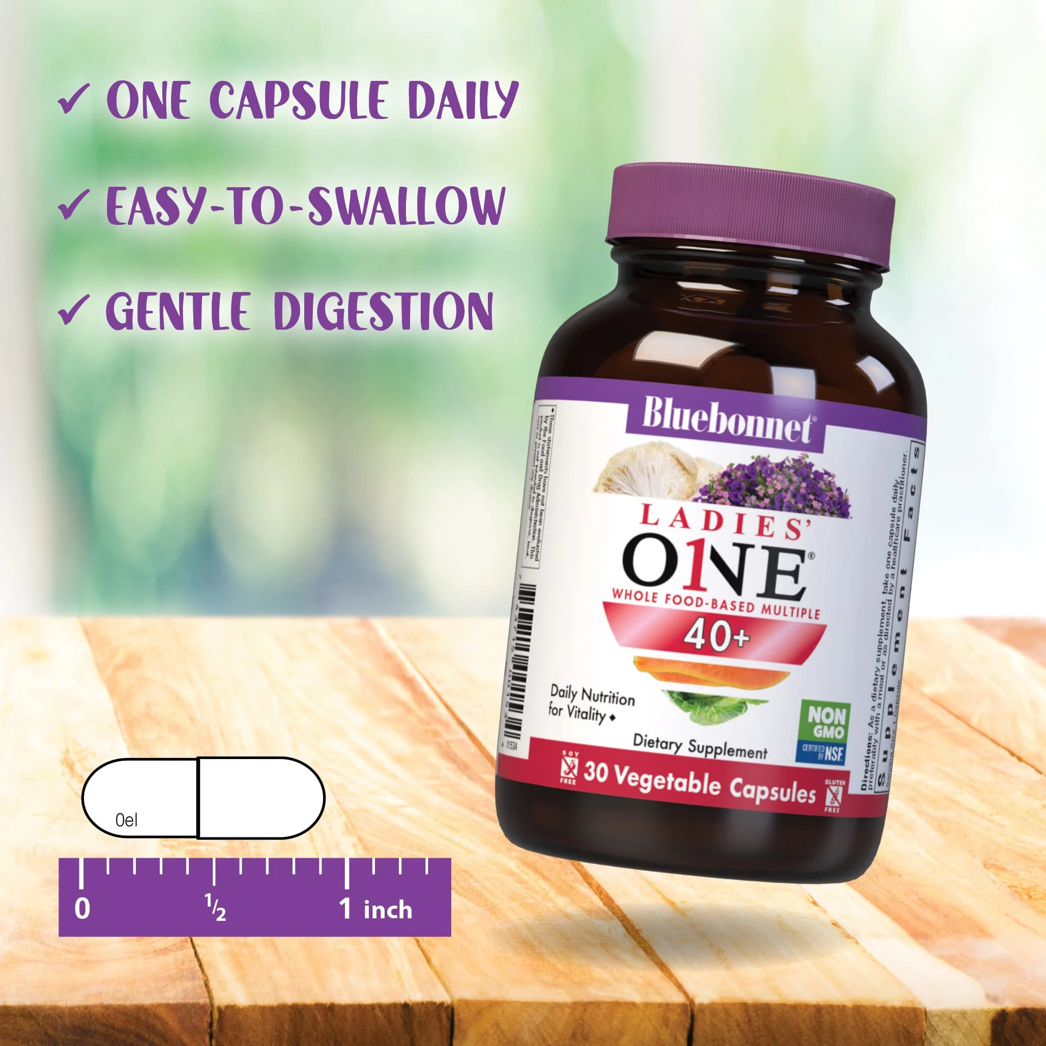 Bluebonnet Nutrition Ladies’ ONE 40+ Whole Food-Bed Multiple, Women Multivitamin for Women 40+, Soy-Free, Non-GMO, Gluten Free, 60 Vegetable Capsules, 60 Servings - Image 5