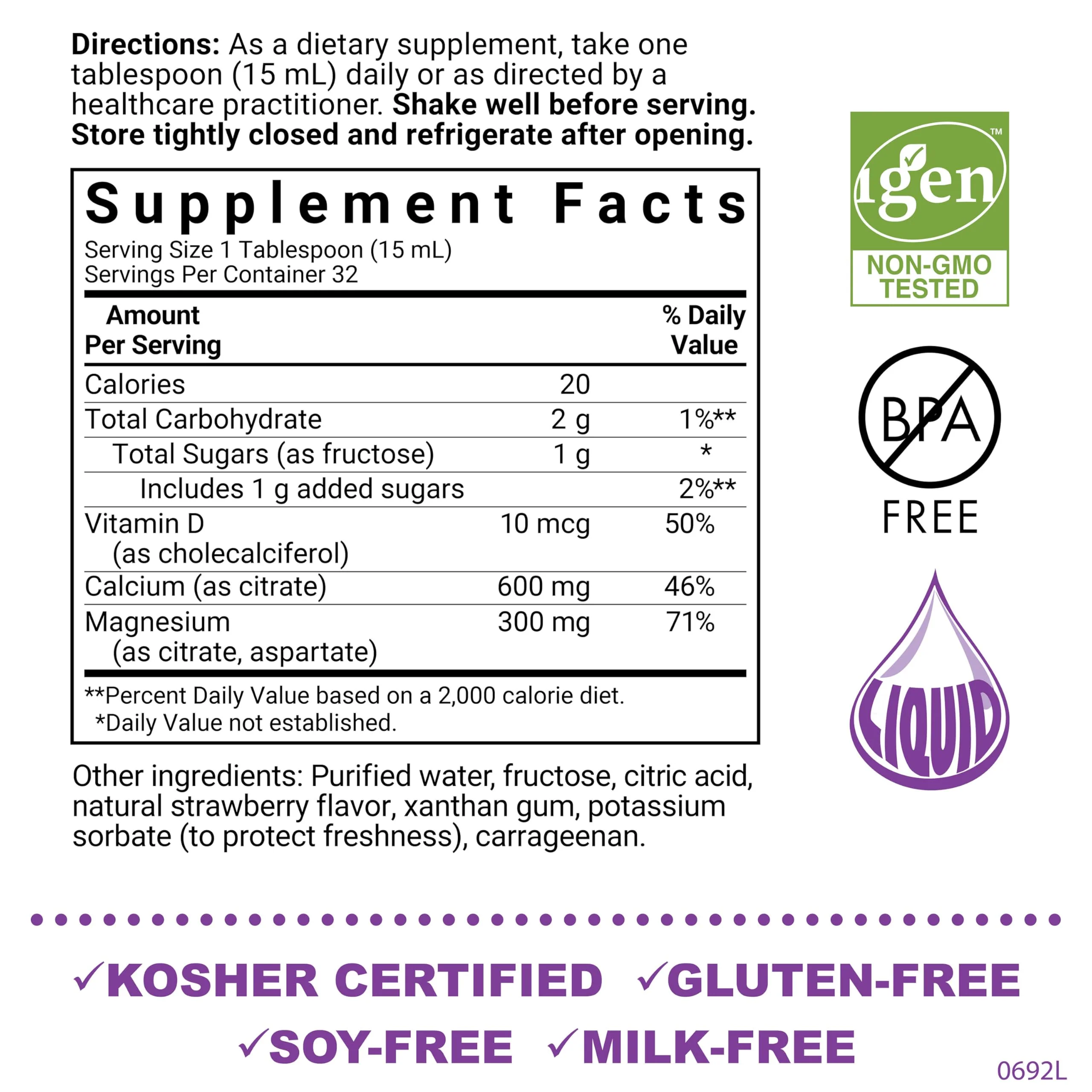 Bluebonnet Nutrition Liquid Calcium Citrate Calcium Citrate, Magnesium Citrate, Vitamin D3, Bone Health, Gluten Free, Soy Free, Milk Free, Kosher, 32 Servings, Strawberry Flavor, 16 Fl Oz (Pack of 1) - Image 6