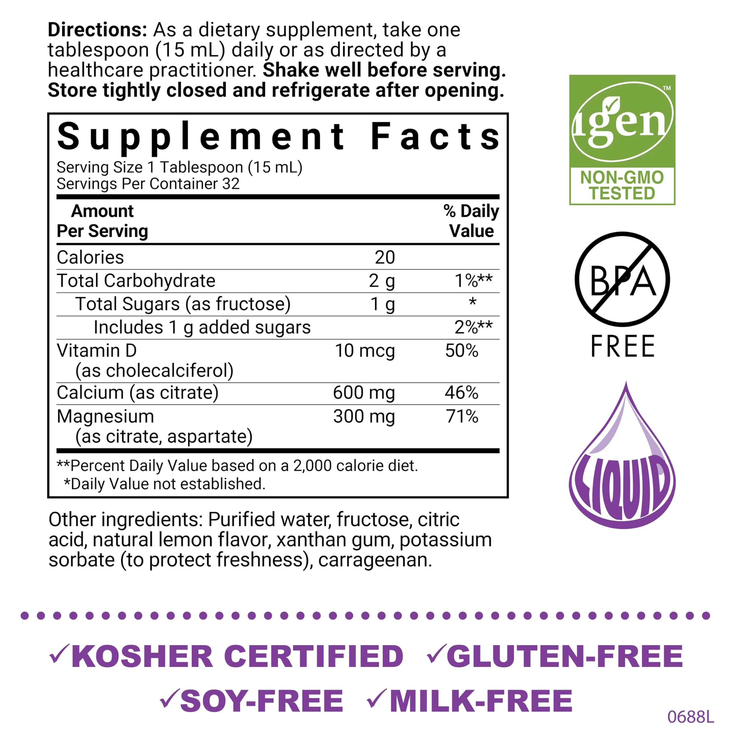 Bluebonnet Nutrition Liquid Calcium Citrate Magnesium Citrate, Vitamin D3, Bone Health, Gluten Free, Soy free, milk free, kosher, 32 Servings, Lemon Flavor, 16 Fl Oz (Pack of 1) - Image 6