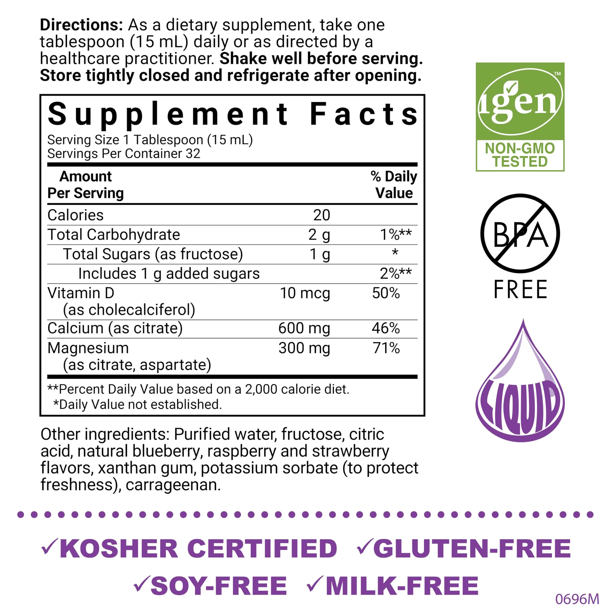 Bluebonnet Nutrition Liquid Calcium Citrate, Magnesium, Vitamin D3, Bone Health, Gluten Free, Soy Free, Milk Free, Kosher, 16 fl oz, 32 Servings, Mixed Berry Flavor - Image 6