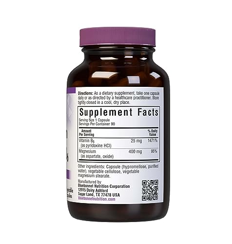 Bluebonnet Nutrition Magnesium & B6 – 400 mg Magnesium Oxide & Aspartate with Vitamin B6 25 mg – Heart & Brain Magnesium Complex for Women & Men* - Non-GMO, Vegan, Gluten-Free - 90 Vegetable Capsules - Image 7