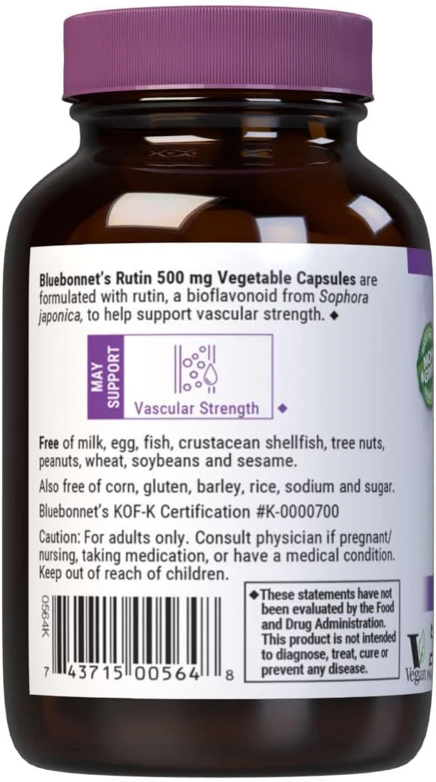 Bluebonnet Nutrition Rutin 500mg (Sophora Japonica) Antioxidant Bioflavonoid for Vascular Support* Vegan, Gluten-Free, Soy-Free - Plant-Based Rutin Supplement - 50 Vegetable Capsules - Image 3
