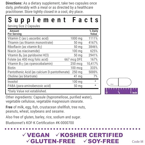 Bluebonnet Nutrition Stress Relief B Complex Vegetable Capsules, Vitamin B6, B12, Biotin, Folate, Vegan, Gluten & Soy & Milk Free, Kosher, Unflavored, 100 Count - Image 7