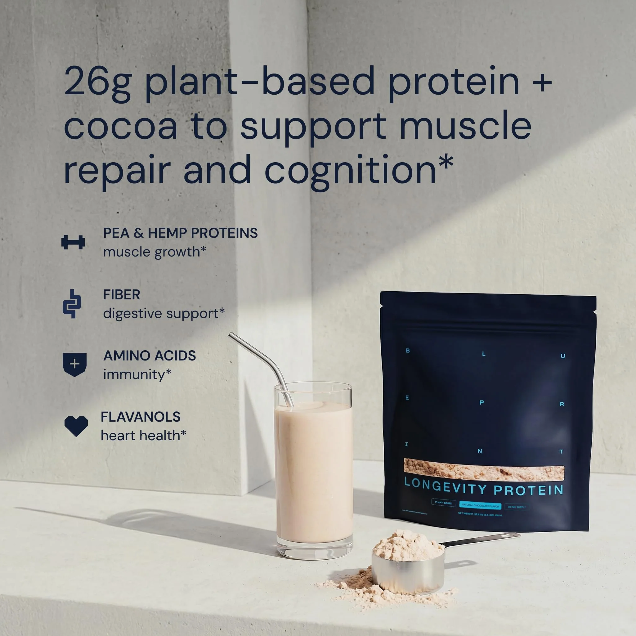 Blueprint Bryan Johnson Chocolate Protein Powder – Vegan Plant-Based Supplement with Cocoa Powder – Clean Ingredients – 26g Protein per Serving – Non-GMO – 30 Servings - Image 5