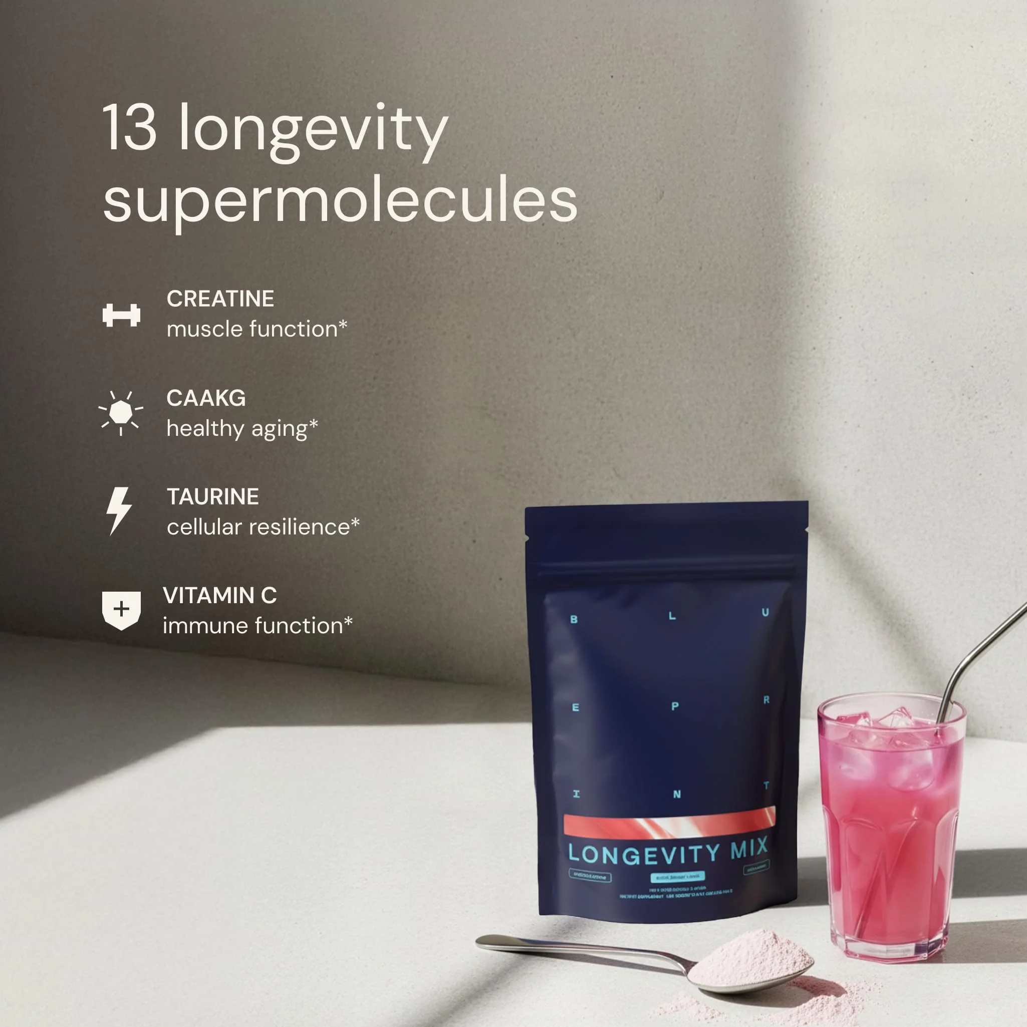 Blueprint Bryan Johnson Longevity Mix - Muscle Builder & Recovery Supplement - Promotes Focus and Balanced Mood - Magnesium, Creatine, L-Theanine, Glutathione & Vitamin C- 30 Servings, Blood Orange - Image 5