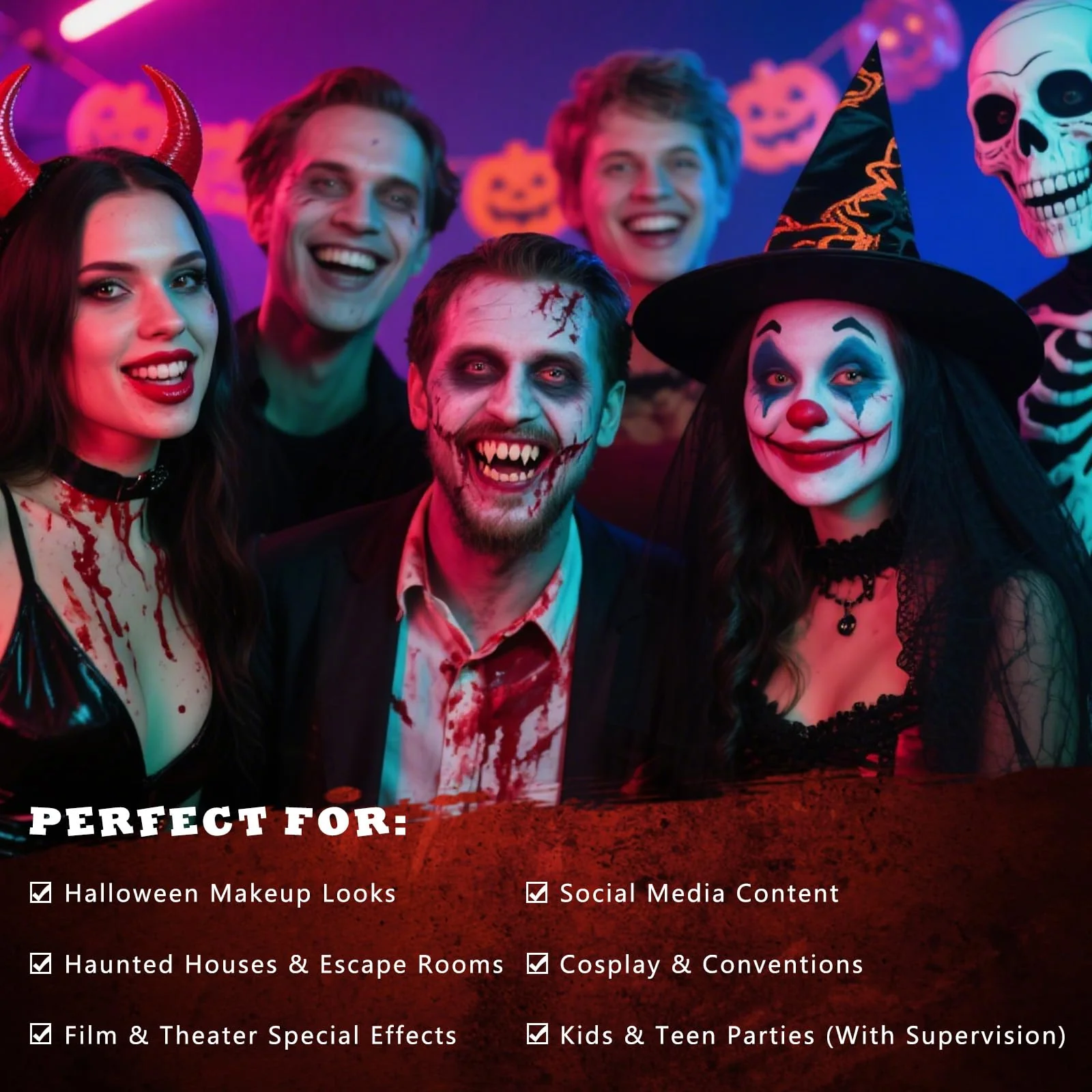 BOBISUKA 5PCS Halloween Fake Blood Kit – Dripping Fresh Blood, Dark Spray Blood, Coagulated Gel, Cleansing Soap, Stipple Sponge – Realistic Washable SFX Makeup for Zombie, Vampire Monster & Cosplay - Image 2