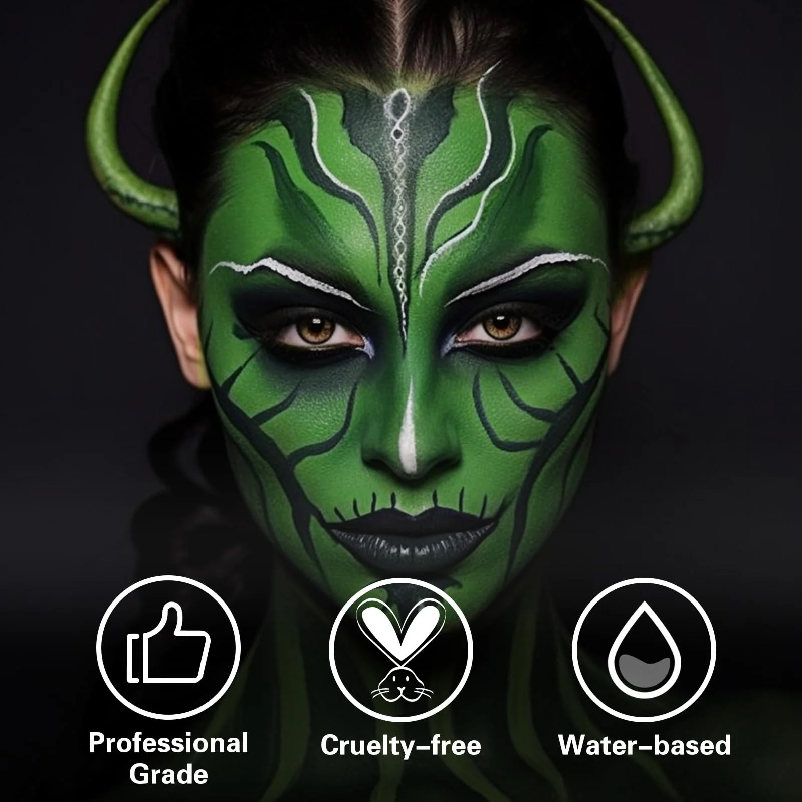 BOBISUKA Green Face Body Paint, Water Based Face Painting for Art Theater Halloween Party Cosplay Clown SFX Makeup for Women Adults, Non-Toxic Washable - Image 5