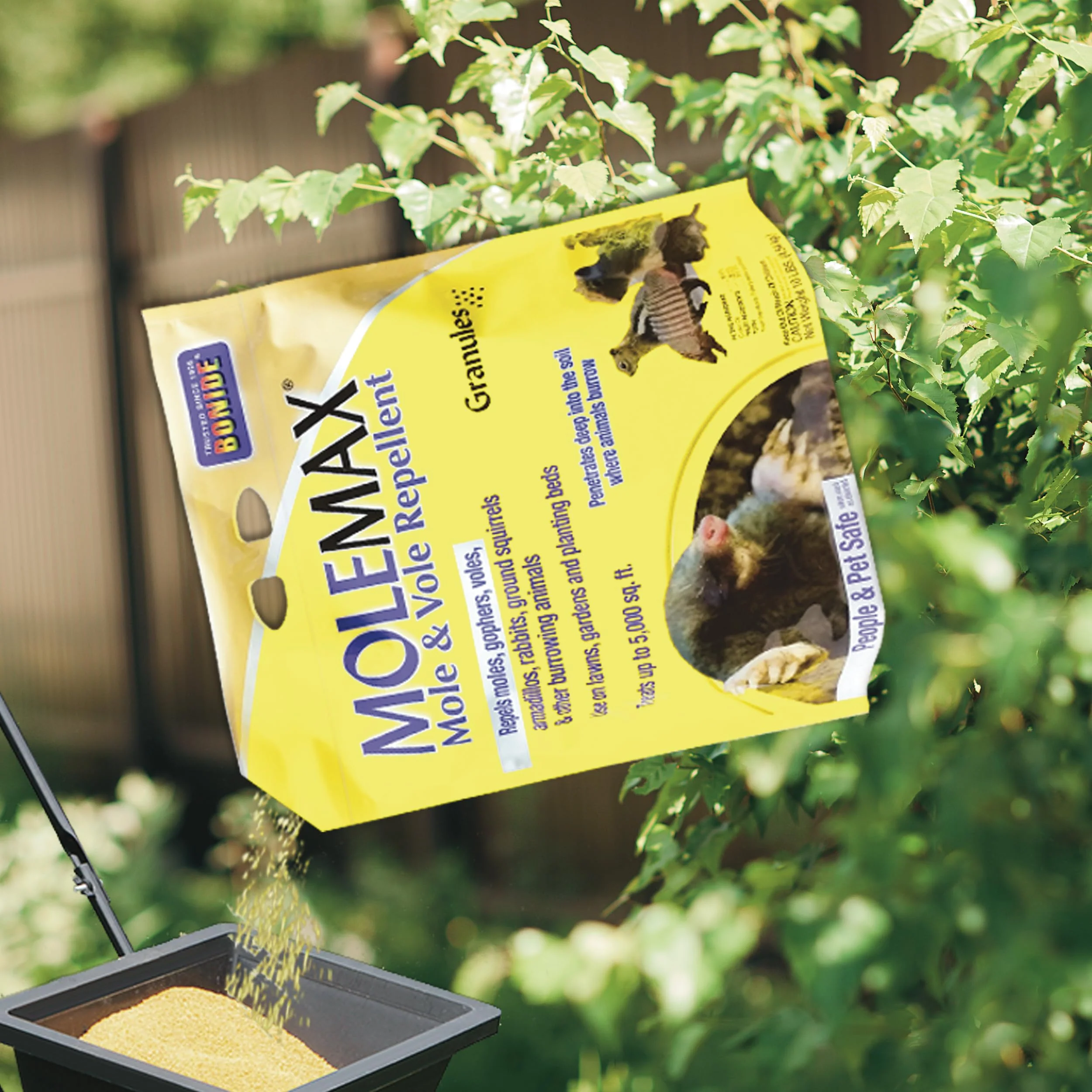 Bonide MOLEMAX Mole & Vole Repellent Granules, 10 lbs. Ready-to-Use, Outdoor Lawn & Garden Mole Control, People & Pet Safe - Image 4