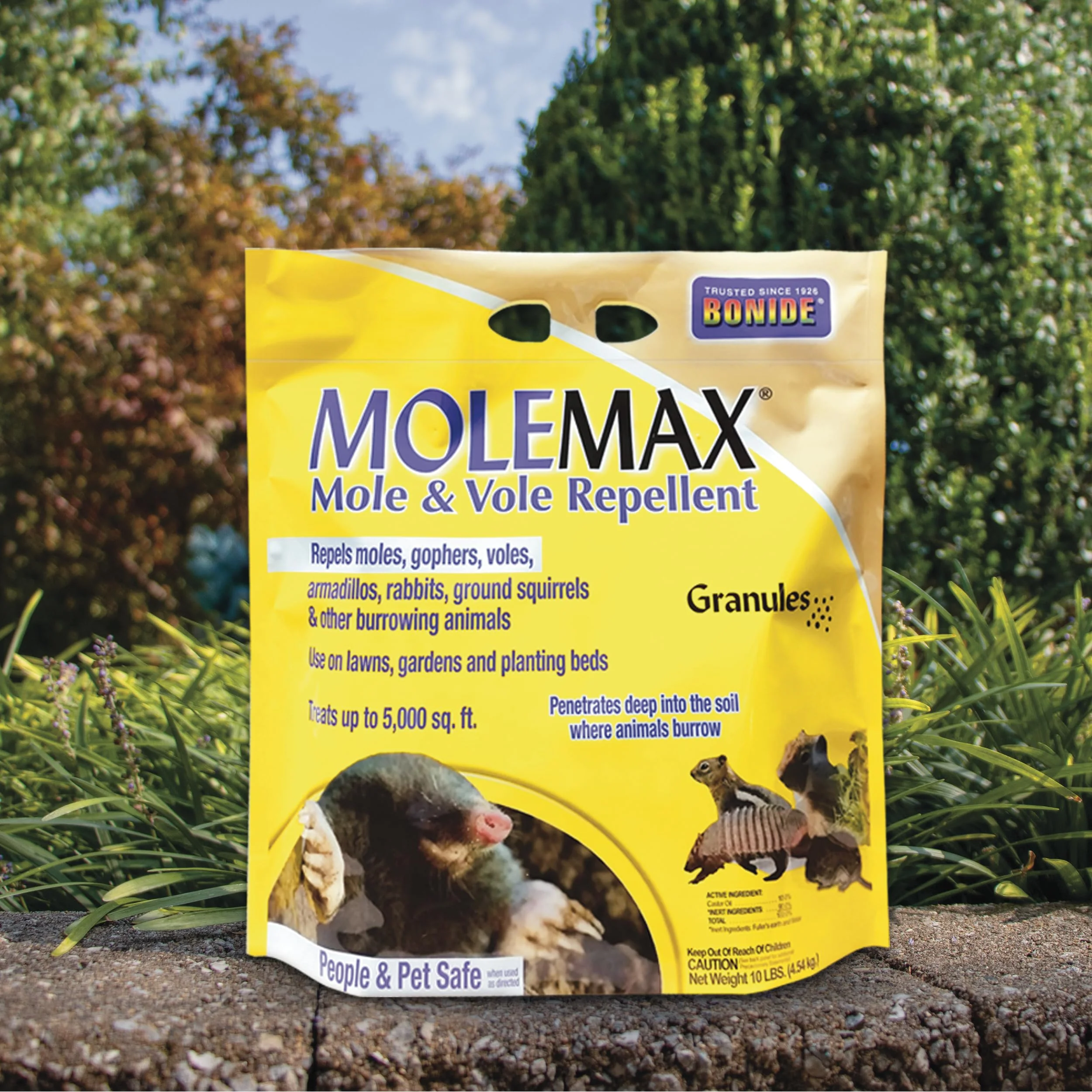 Bonide MOLEMAX Mole & Vole Repellent Granules, 10 lbs. Ready-to-Use, Outdoor Lawn & Garden Mole Control, People & Pet Safe - Image 5