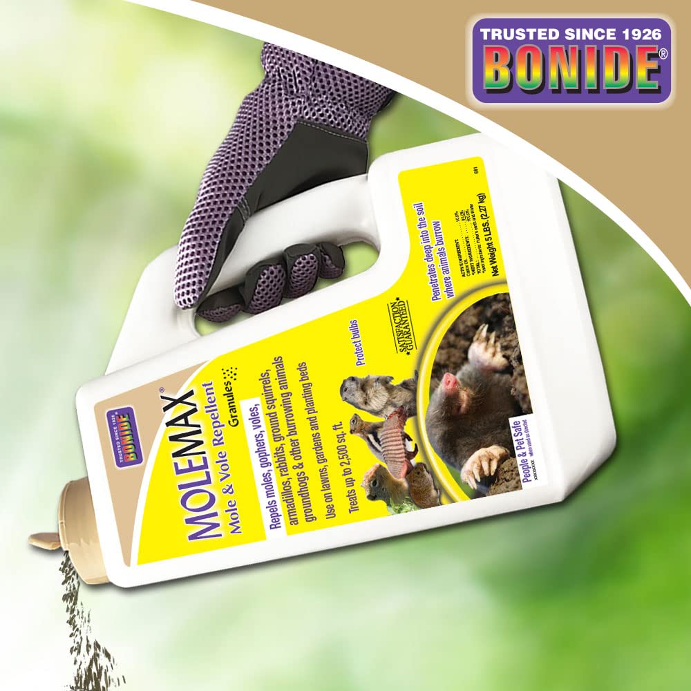 Bonide MOLEMAX Mole & Vole Repellent Granules, 5 lbs. Ready-to-Use, Outdoor Lawn & Garden Mole Control, People & Pet Safe - Image 4