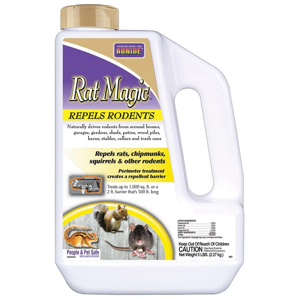 Bonide Rat Magic Rodent Repellent, 5 lb. Ready-to-Use Granules for Indoor & Outdoor Rodent Control, People & Pet Safe