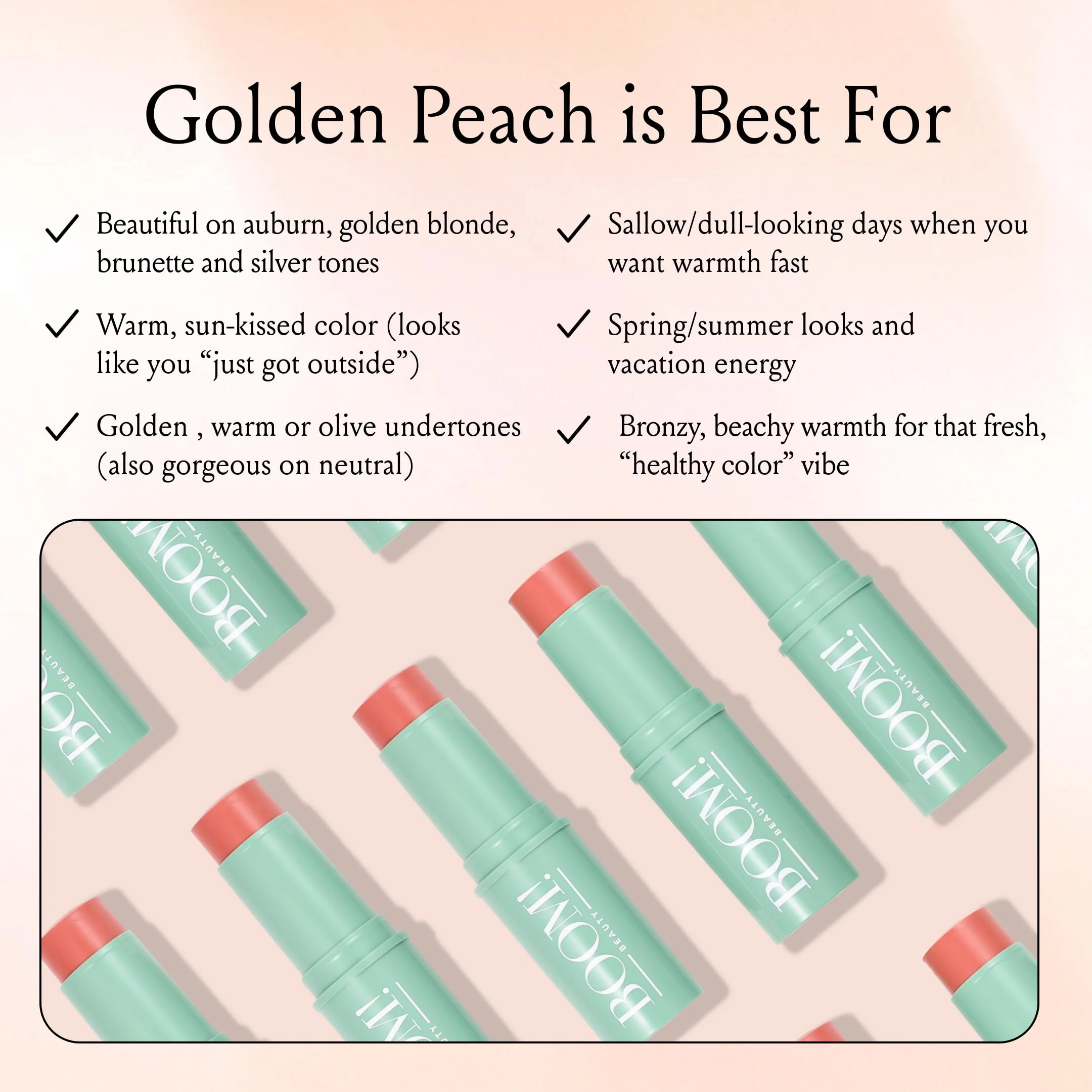 Boomstick Golden Peach ™ - Warm, Coral-Peach Blush Stick and Lipstick - Multistick, Vegan, Makeup for Older Women and Mature Skin Boom Stick By Cindy Joseph - Image 7