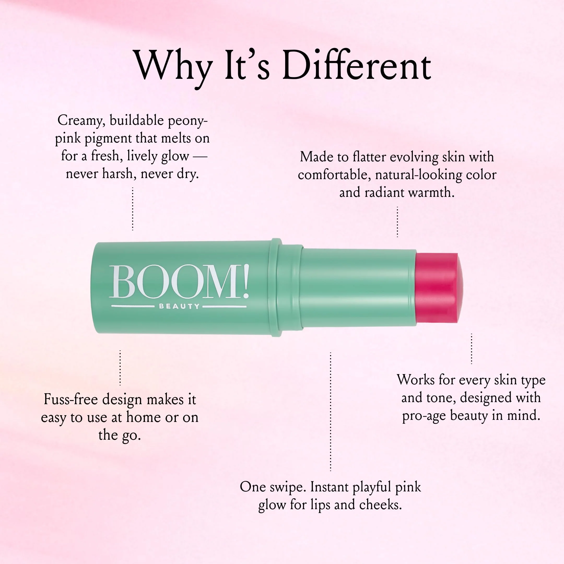 Boomstick Peony Pink ™ - Multistick for Cheeks & Lips - Vegan, Cream Blush Stick & Lipstick - Makeup for Older Women & Mature Skin Boom Stick By Cindy Joseph - Image 11