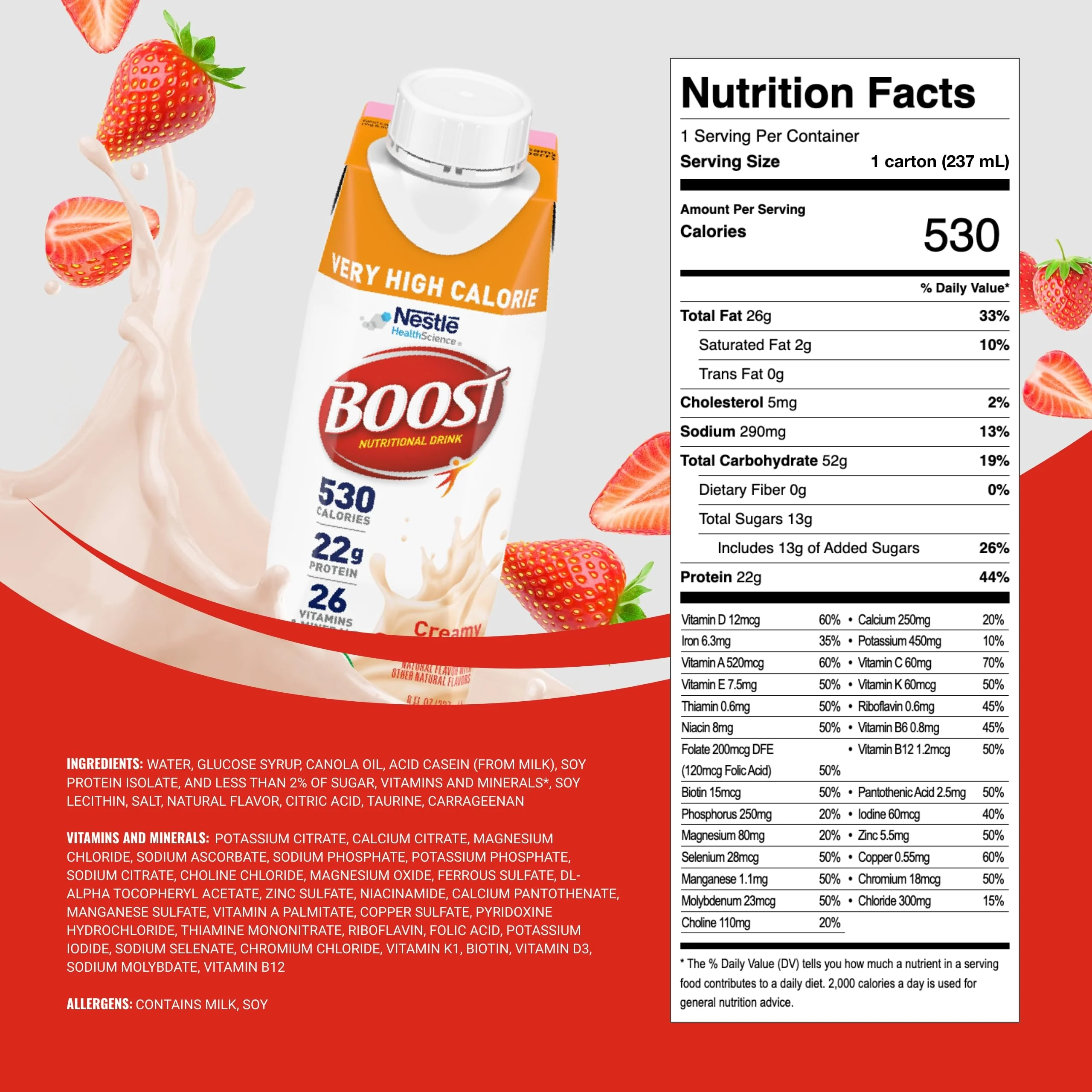 Boost Very High Calorie Strawberry Nutritional Drink – 22g Protein, 530 Nutrient Rich Calories, 8 Fl Oz (Pack of 24) - Image 7