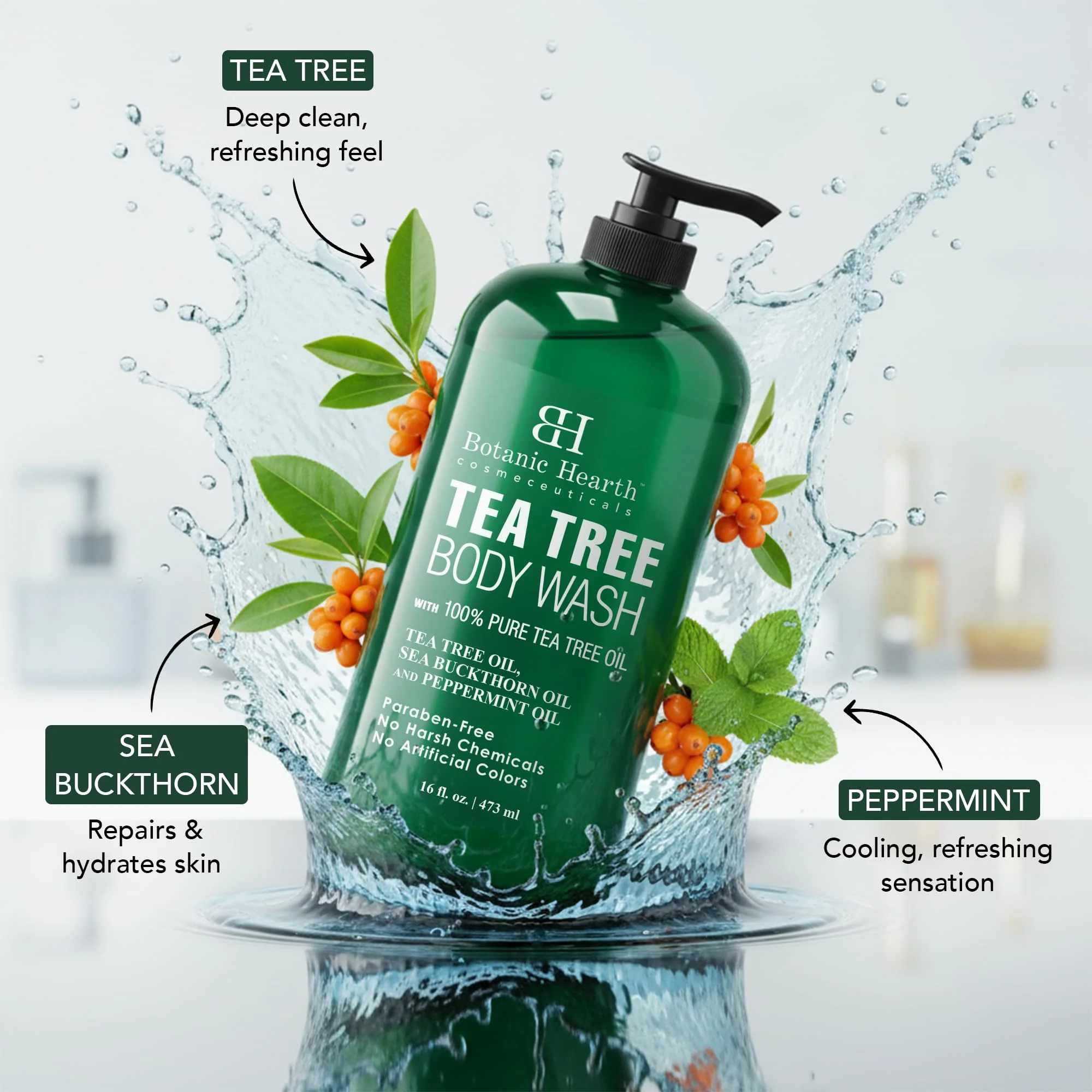 Botanic Hearth Tea Tree Body Wash -16 fl oz- All-Natural Antifungal & Odor-Control Shower Gel for Acne, Athlete’s Foot, Ringworm, Jock Itch & Healthy Skin,Sulfate & Paraben Free, for Men and Women - Image 8