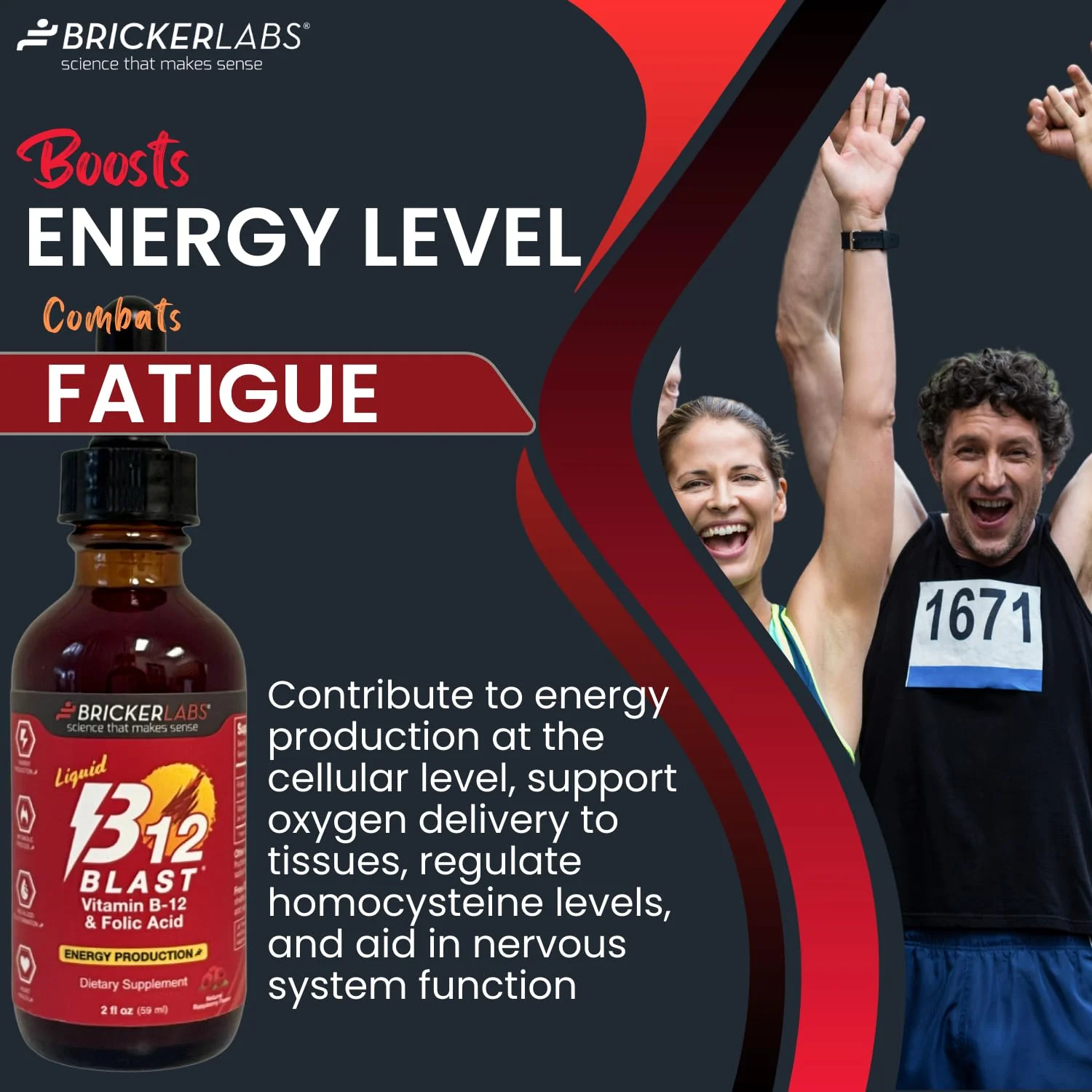 Bricker Labs B-12 Blast Liquid Vitamin B12 and Folic Acid Supplement, Support Energy Production, Great Tasting Liquid Vitamin B12 Dietary Supplement in Natural Raspberry Flavor, 2 fl oz Bottle - Image 6