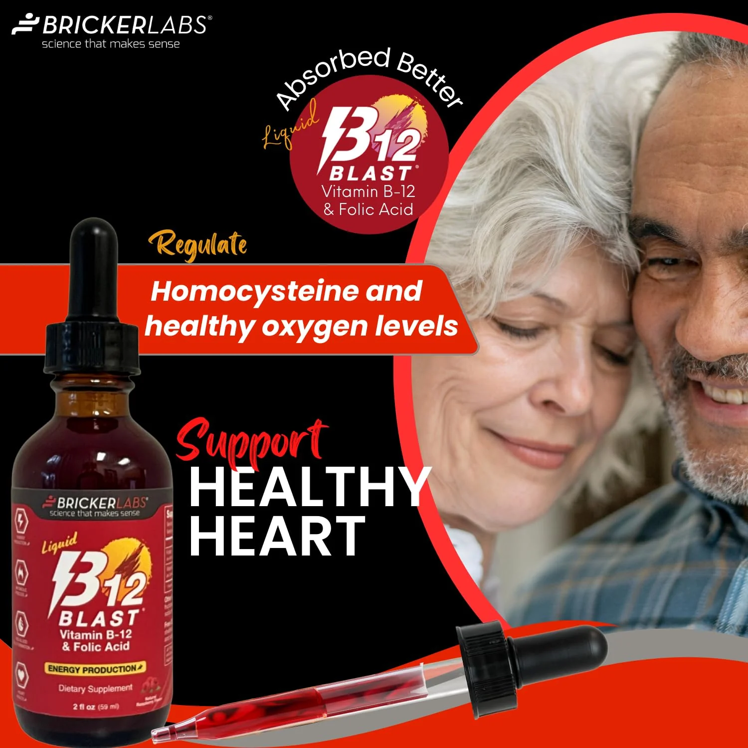 Bricker Labs B-12 Blast Liquid Vitamin B12 and Folic Acid Supplement, Support Energy Production, Great Tasting Liquid Vitamin B12 Dietary Supplement in Natural Raspberry Flavor, 2 fl oz Bottle - Image 7