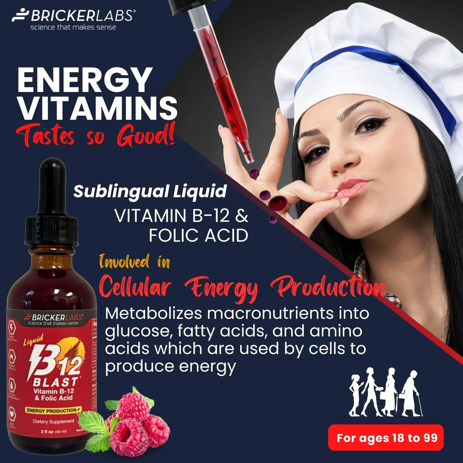 Bricker Labs B-12 Blast Liquid Vitamin B12 and Folic Acid Supplement, Support Energy Production, Great Tasting Liquid Vitamin B12 Dietary Supplement in Natural Raspberry Flavor, 2 fl oz Bottle - Image 9