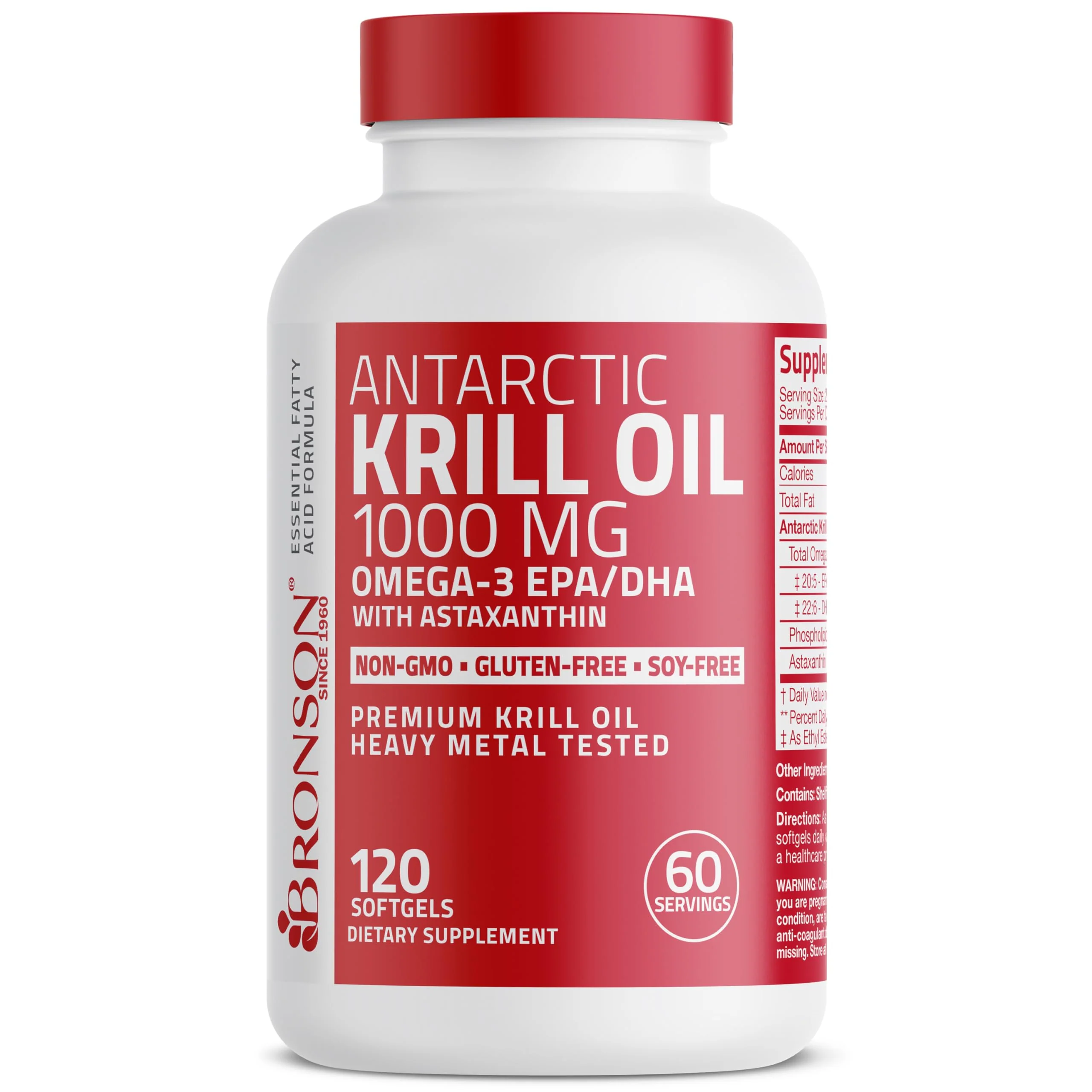 Bronson Antarctic Krill Oil 1000 mg with Omega-3s EPA, DHA, Astaxanthin and Phospholipids 120 Softgels - Image 5