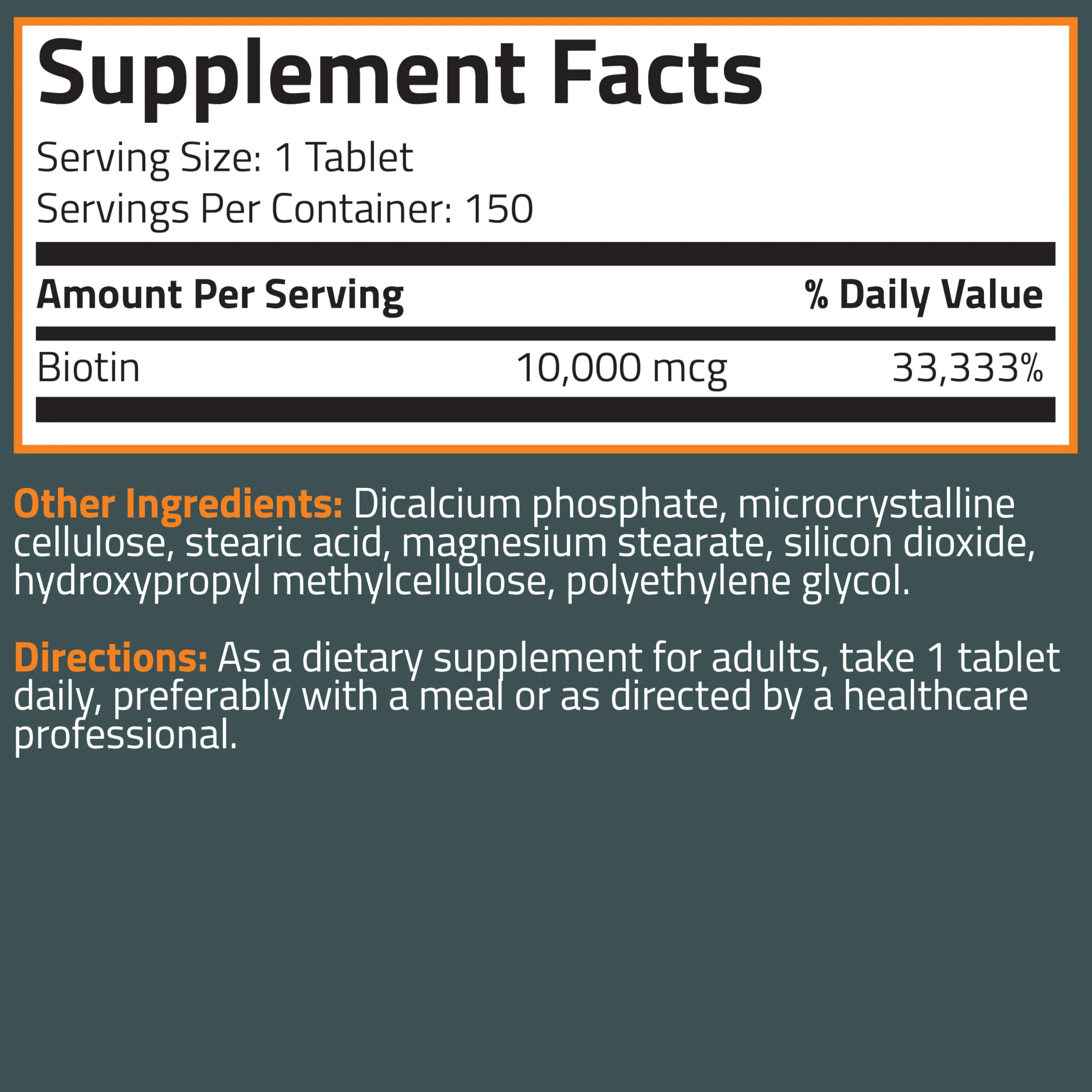 Bronson Biotin 10,000mcg, Supports Healthy Hair, Skin and Nails, Vegetarian, Non-GMO, 150 Tablets - Image 2