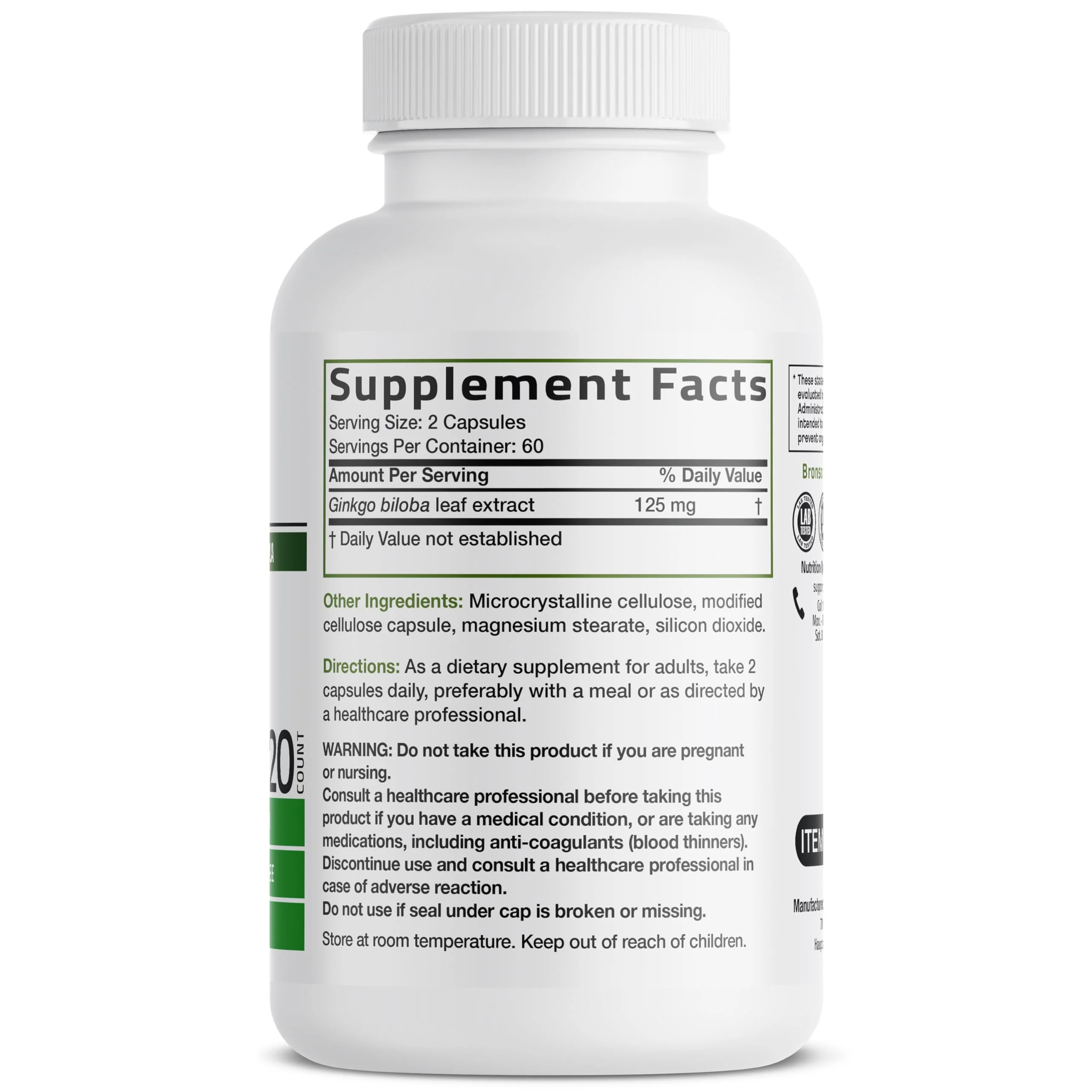 Bronson Ginkgo Biloba Extra Strength Supports Brain Function & Memory Support, 120 Vegetarian Capsules - Image 8