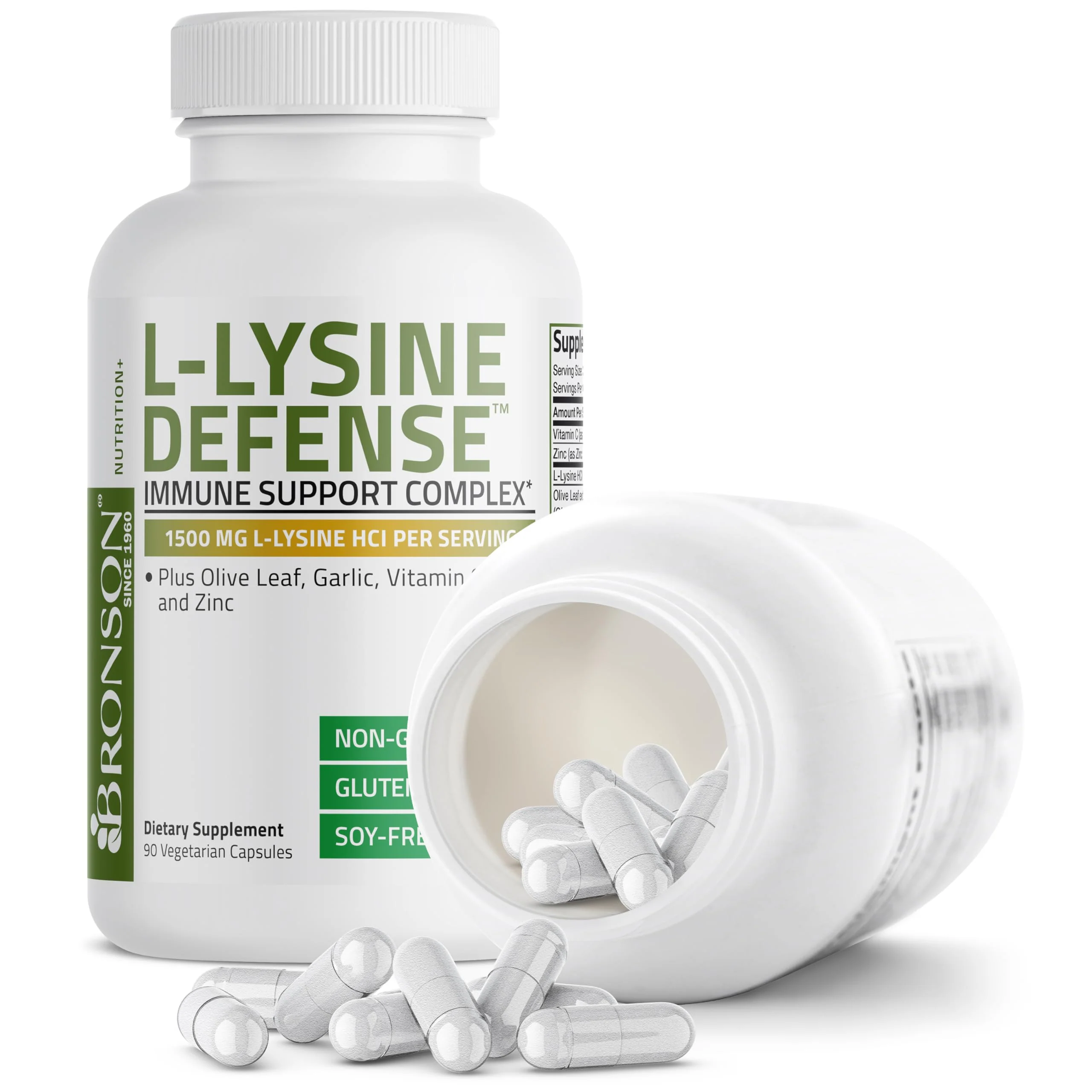 Bronson L-Lysine Defense Immune Support Complex 1500 MG L-Lysine Plus Olive Leaf, Garlic, Vitamin C and Zinc - Non-GMO, 90 Vegetarian Capsules - Image 4