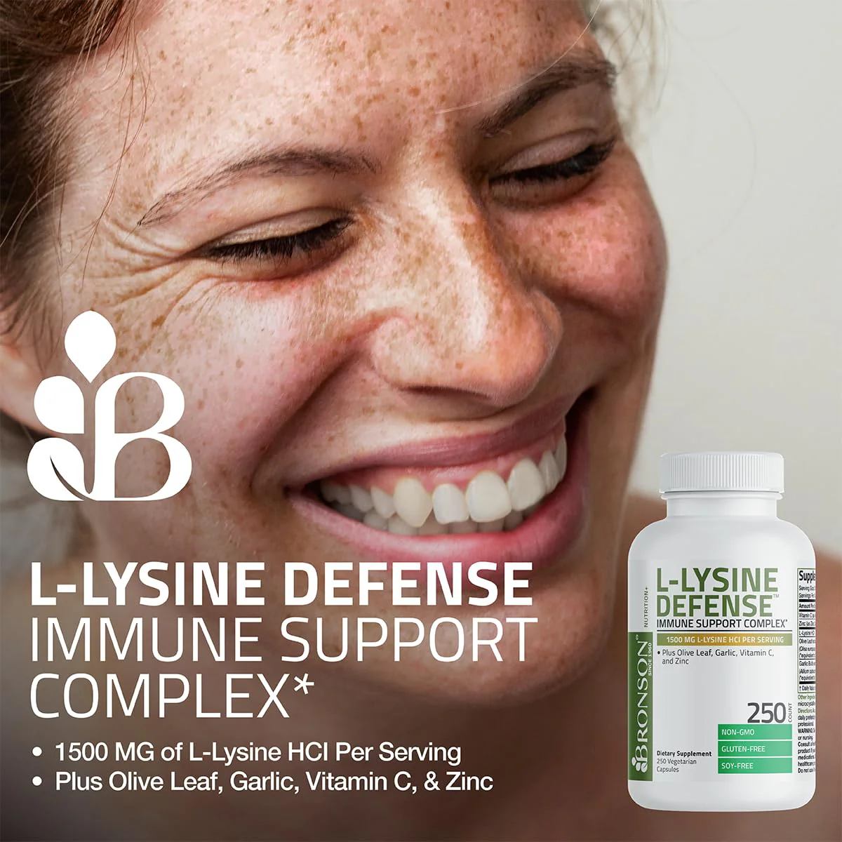 Bronson L-Lysine Defense Immune Support Complex 1500 MG L-Lysine Plus Olive Leaf, Garlic, Vitamin C and Zinc - Non-GMO, 90 Vegetarian Capsules - Image 7