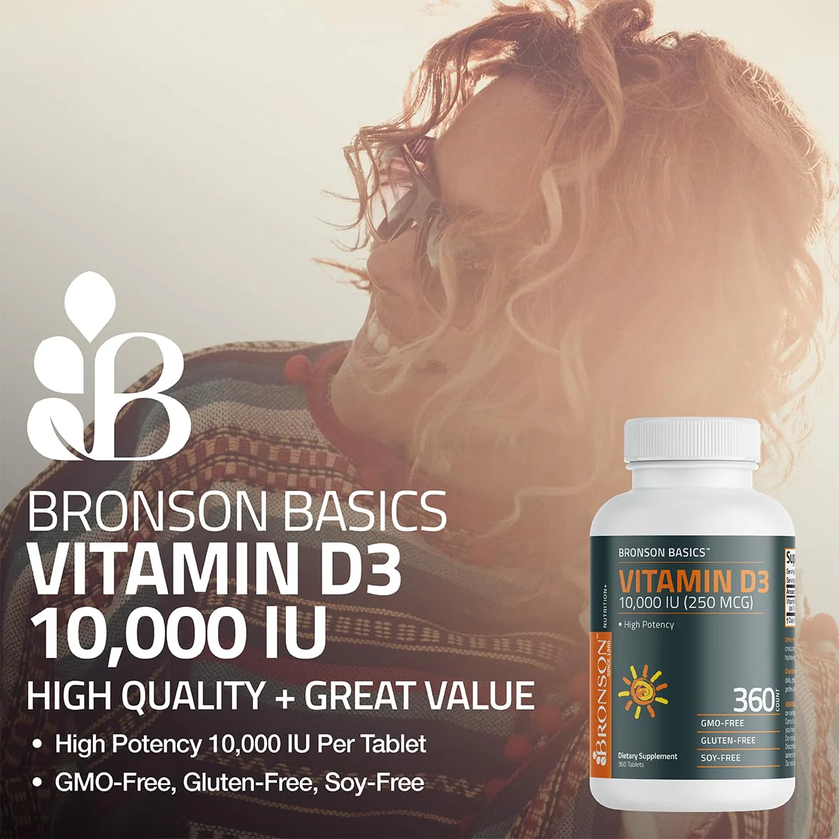 Bronson Vitamin D3 10,000iu (250mcg) Healthy Muscle Function and Immune Support, Non-GMO, 360 Tablets - Image 7