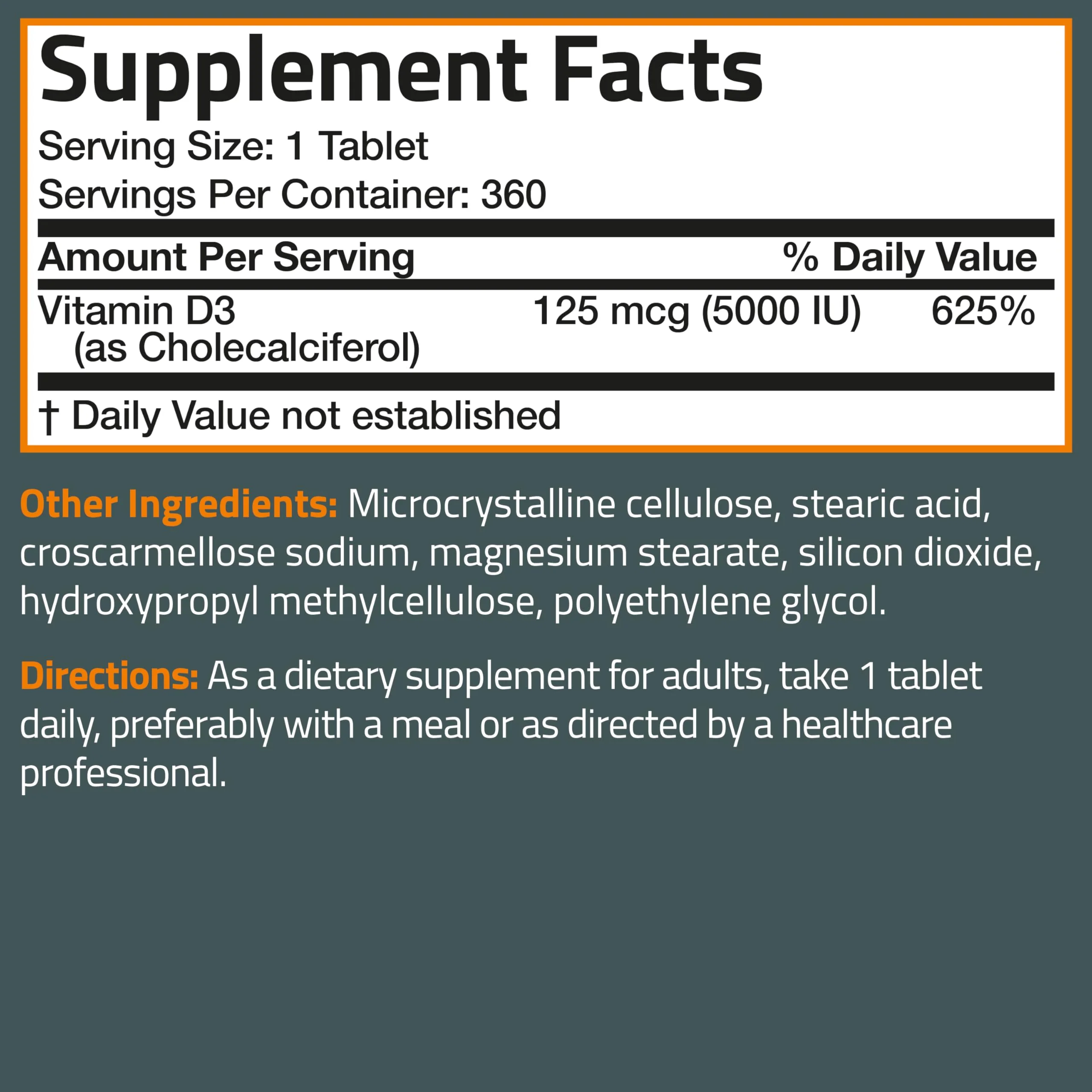 Bronson Vitamin D3 5000iu (125mcg) Healthy Muscle Function and Immune Support, Non-GMO, 360 Tablets - Image 2