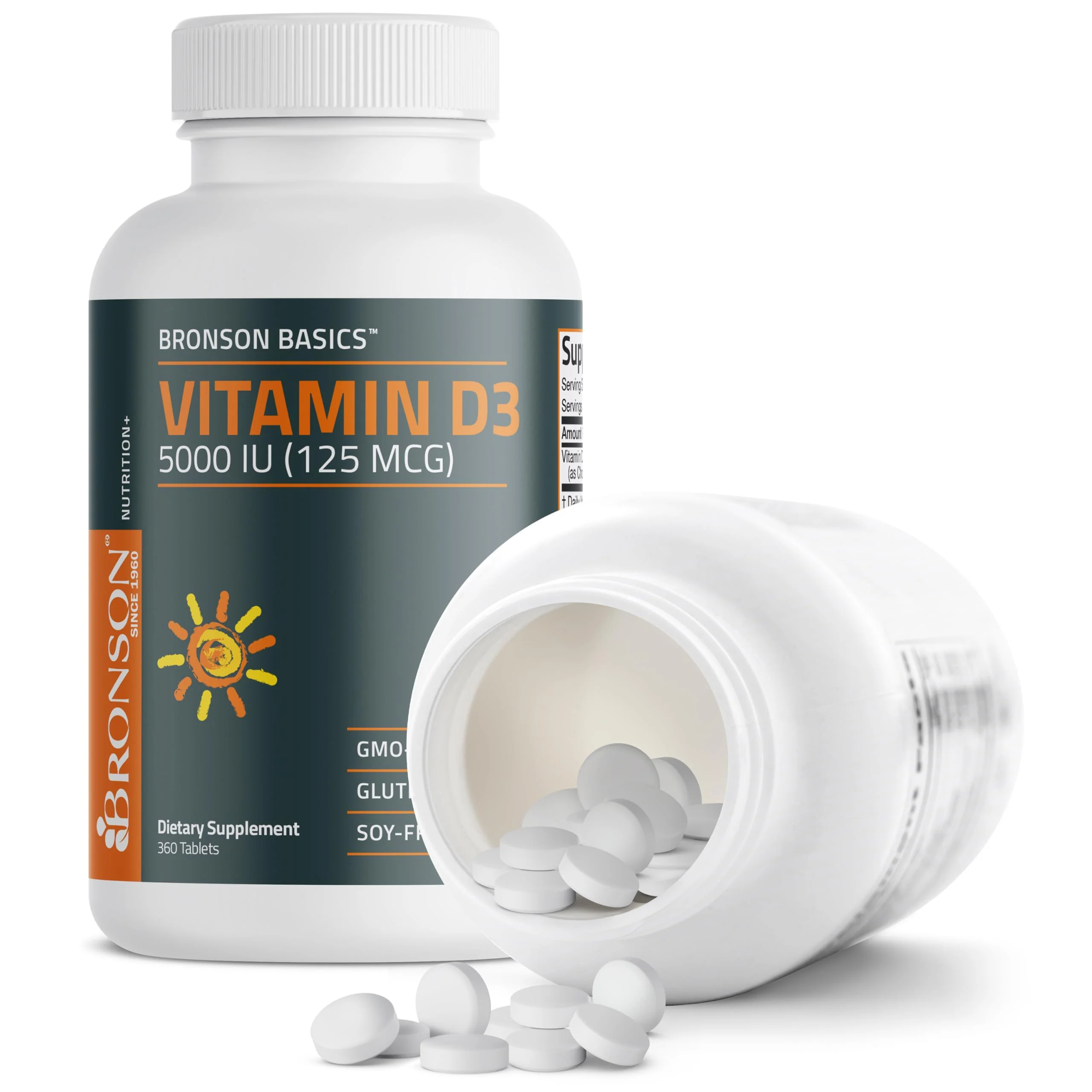 Bronson Vitamin D3 5000iu (125mcg) Healthy Muscle Function and Immune Support, Non-GMO, 360 Tablets - Image 4