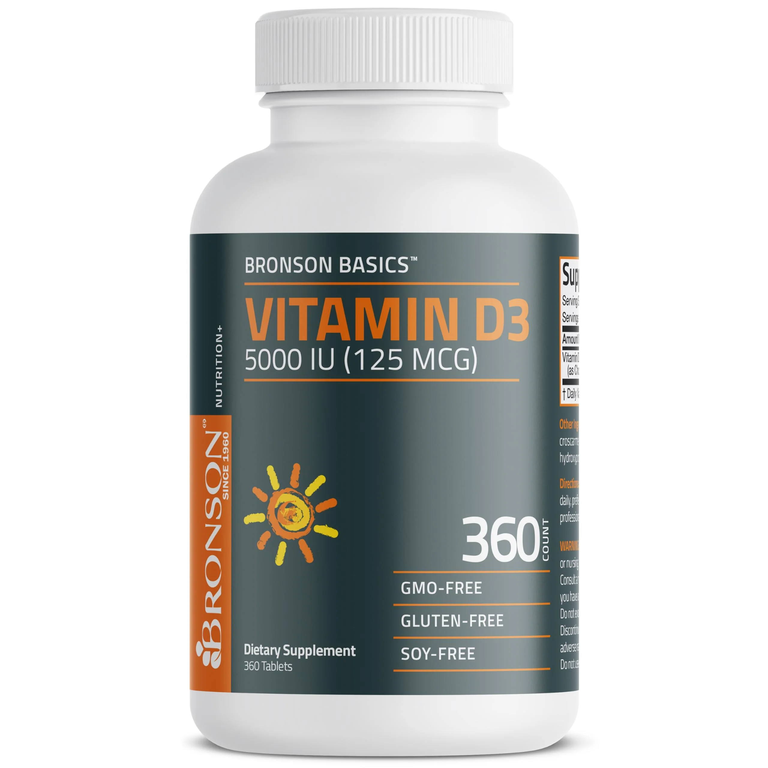 Bronson Vitamin D3 5000iu (125mcg) Healthy Muscle Function and Immune Support, Non-GMO, 360 Tablets - Image 5