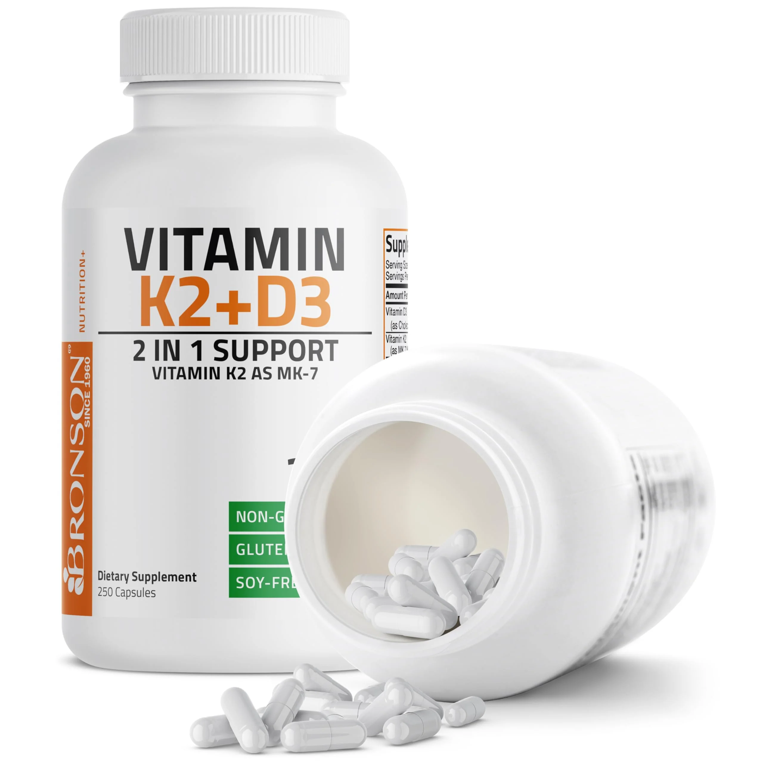 Bronson Vitamin K2 (MK7) with D3 Supplement Non-GMO Formula 5000 IU Vitamin D3 & 90 mcg K2 MK-7 Easy to Swallow D & K Complex, 250 Capsules - Image 4