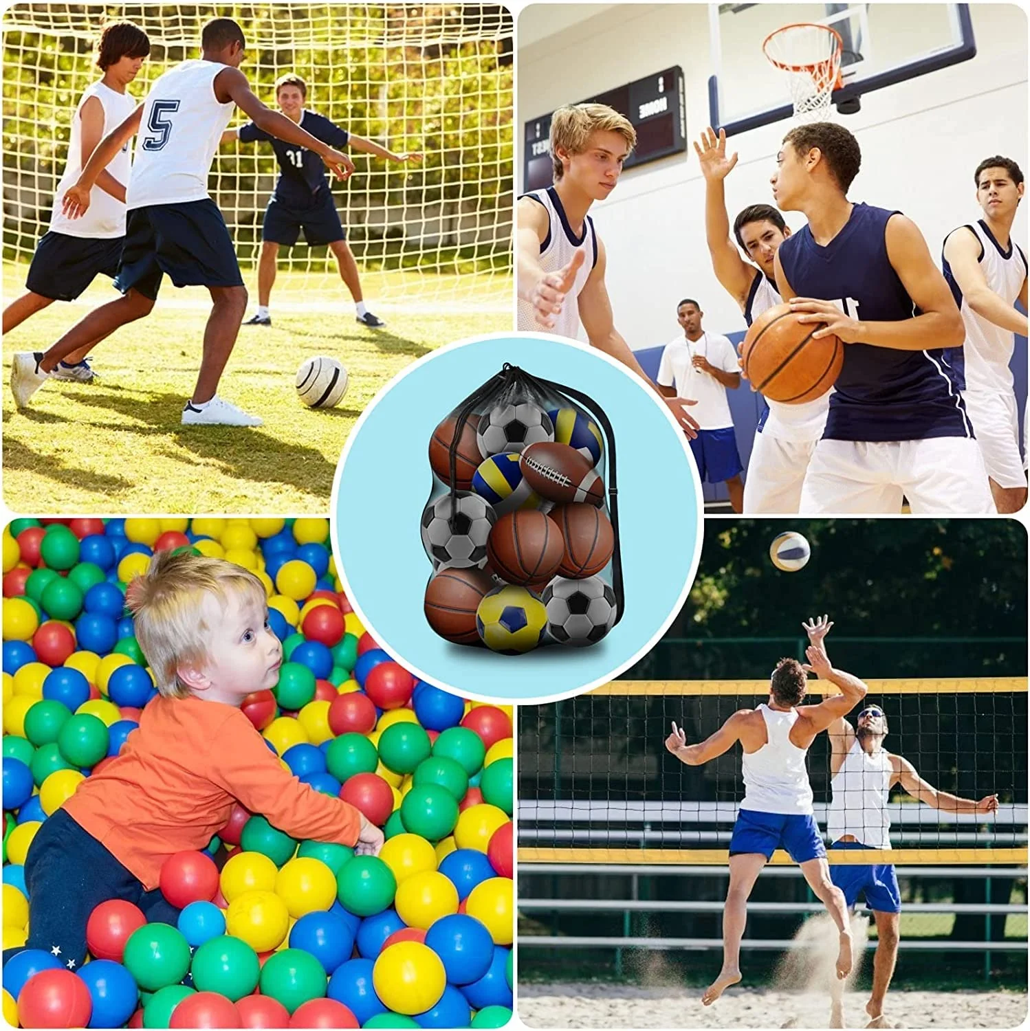 BROTOU Extra Large Sports Ball Bag Mesh, Basketball Bags Team Balls, Adjustable Shoulder Strap, Team Work Ball Bags for Holding Soccer, Football, Volleyball, Swimming Gear (30” x 40”) (1PCS) - Image 2
