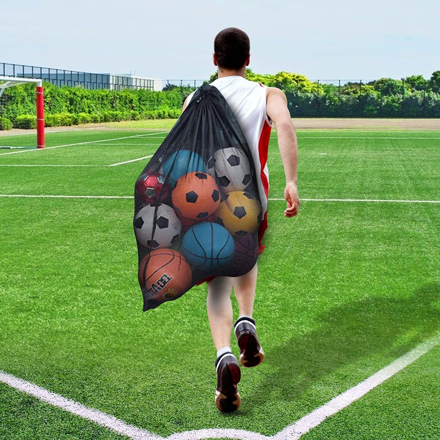 BROTOU Extra Large Sports Ball Bag Mesh, Basketball Bags Team Balls, Adjustable Shoulder Strap, Team Work Ball Bags for Holding Soccer, Football, Volleyball, Swimming Gear (30” x 40”) (1PCS) - Image 3