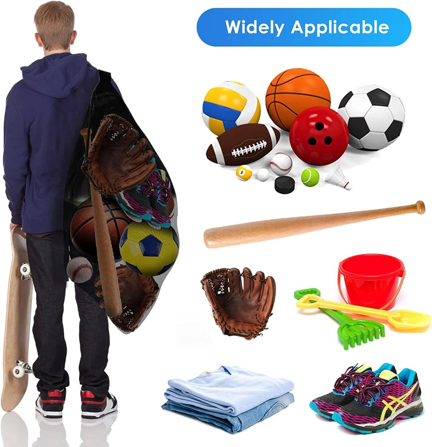 BROTOU Extra Large Sports Ball Bag Mesh, Basketball Bags Team Balls, Adjustable Shoulder Strap, Team Work Ball Bags for Holding Soccer, Football, Volleyball, Swimming Gear (30” x 40”) (1PCS) - Image 5
